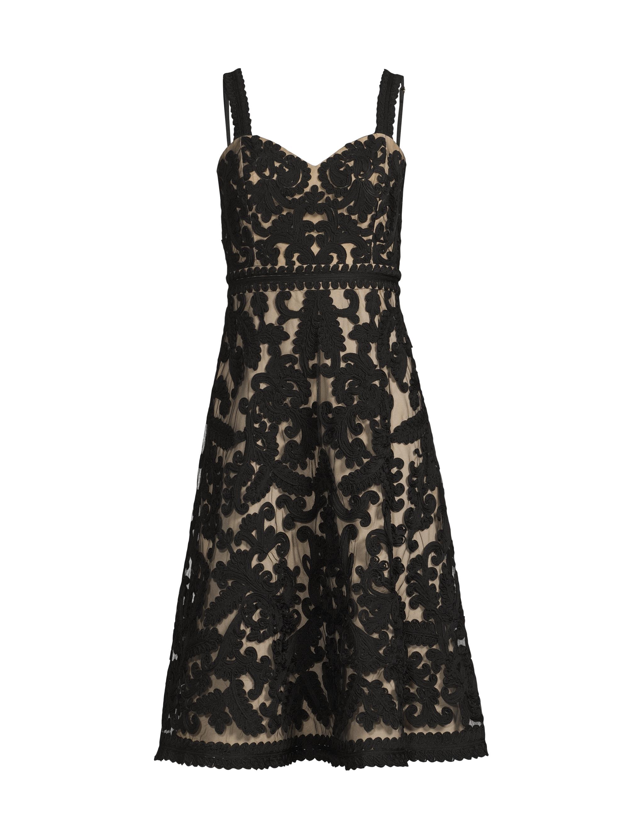 Aidan Mattox Women's Embroidered Mesh Sweetheart A-Line Knee-Length Dress - Black Beige