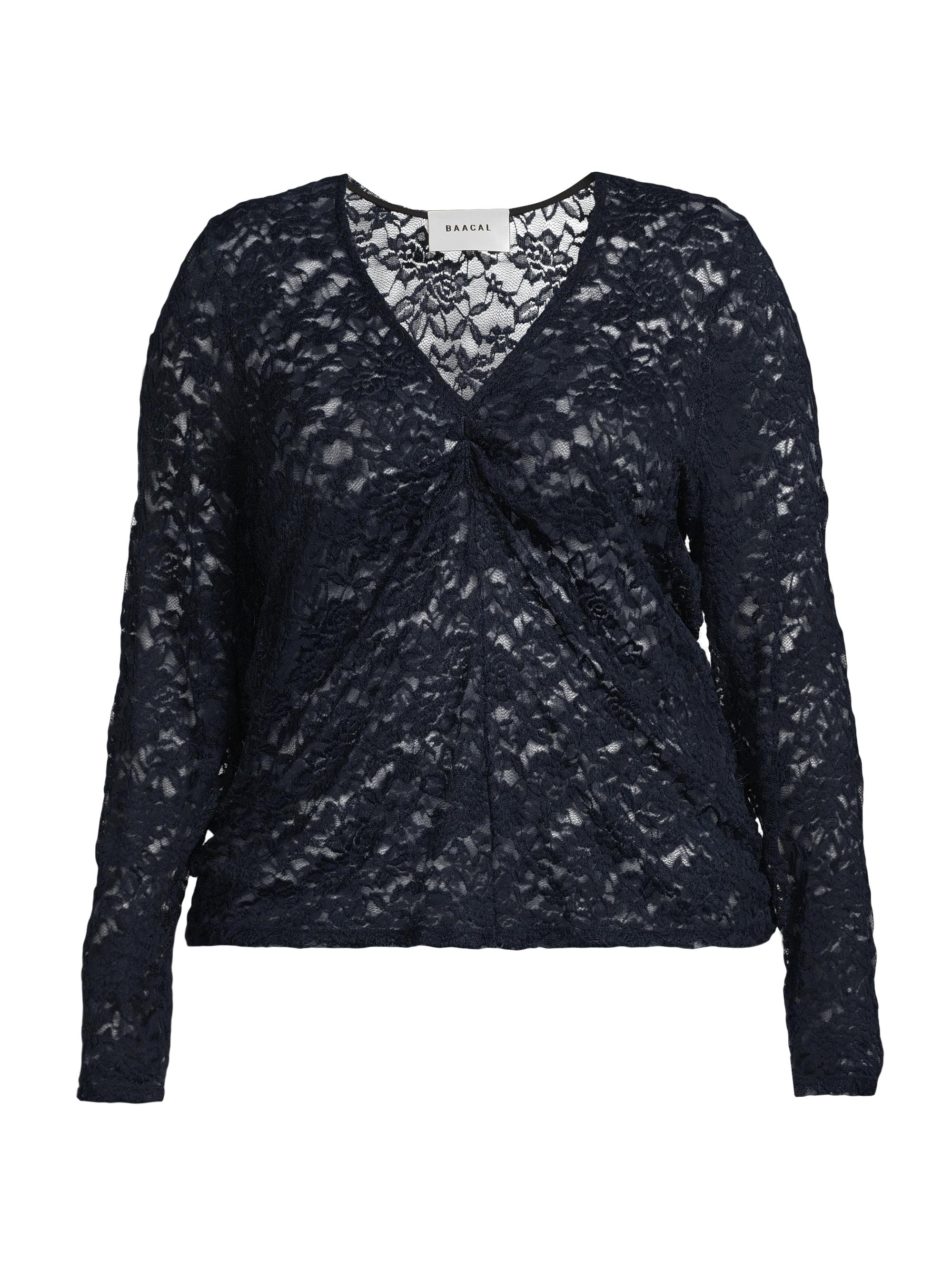 Baacal Women's Plus Olivia Lace-Sleeve Ruched Top - Navy