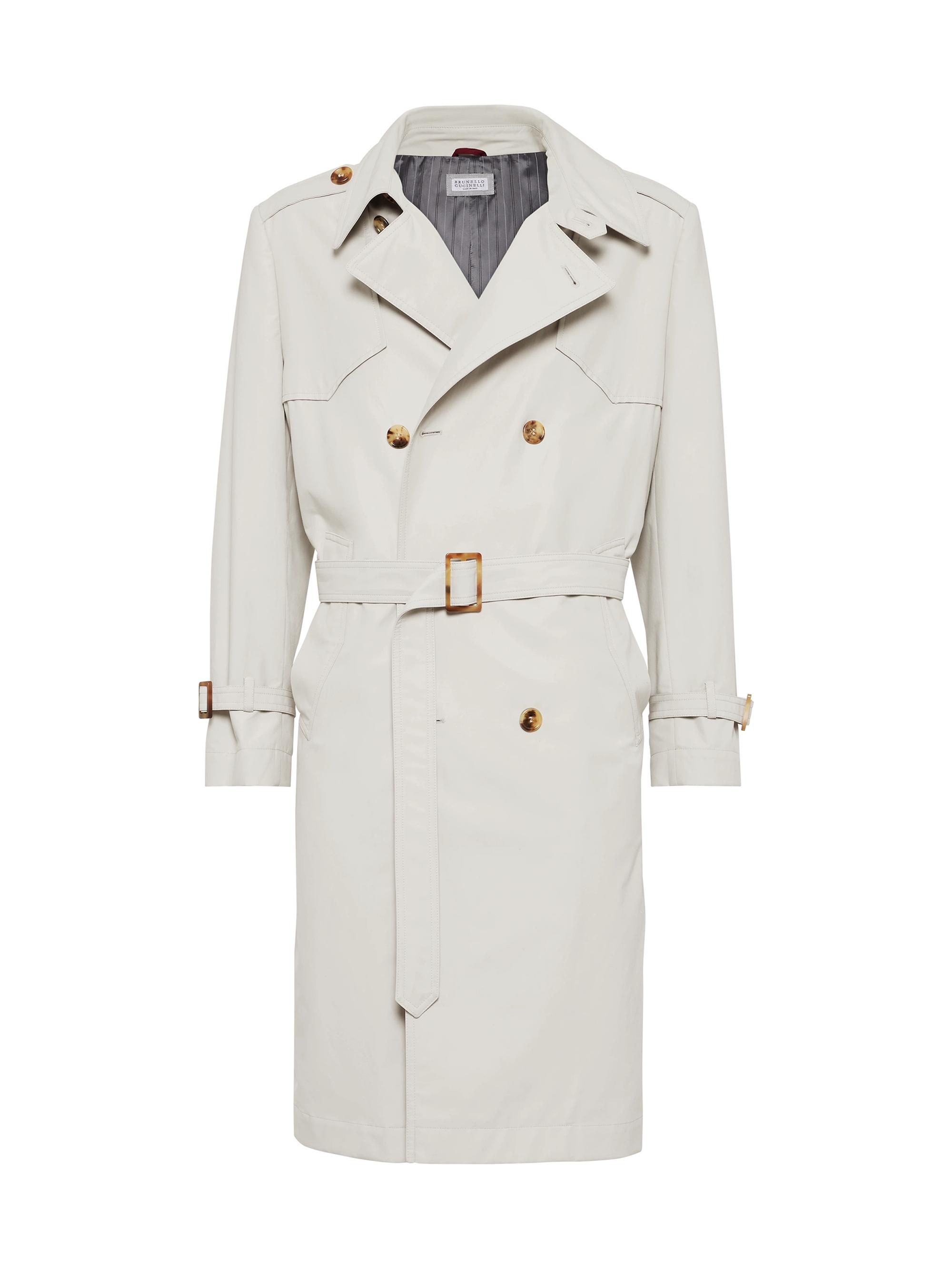 Brunello Cucinelli Men's Water Resistant Techno Cotton Gabardine Trenchcoat - Cool Beige