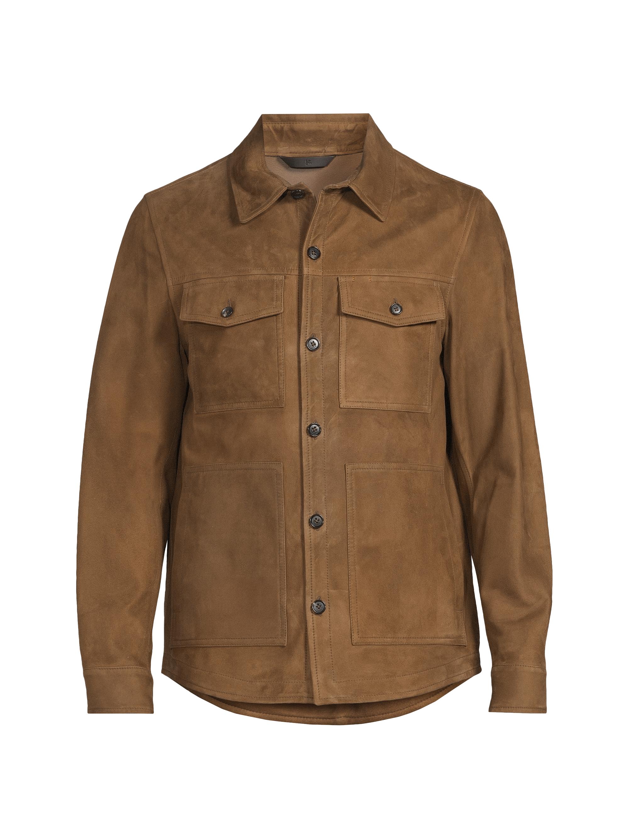 Isaia Men's Suede Button-Front Overshirt - Open Brown