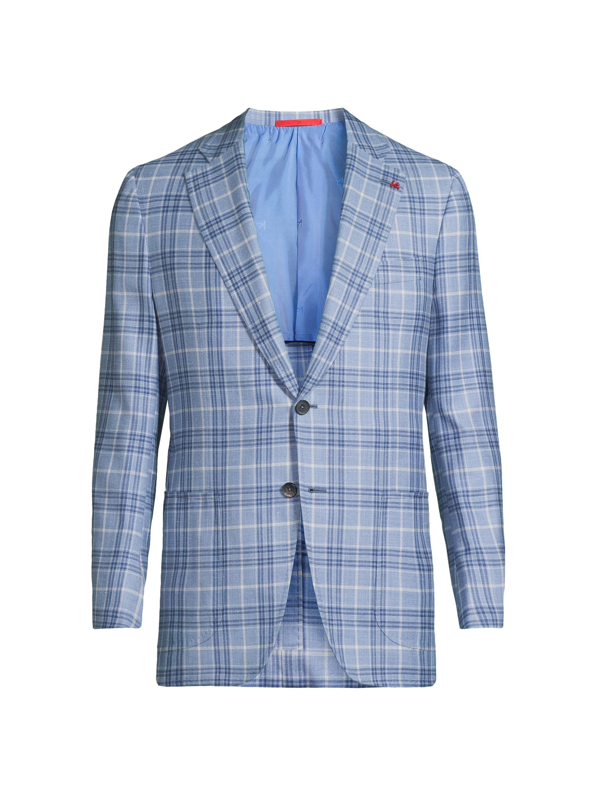 Isaia Men's Light Blue Easy Plaid Wool-Cashmere Jacket - Pastel Blue