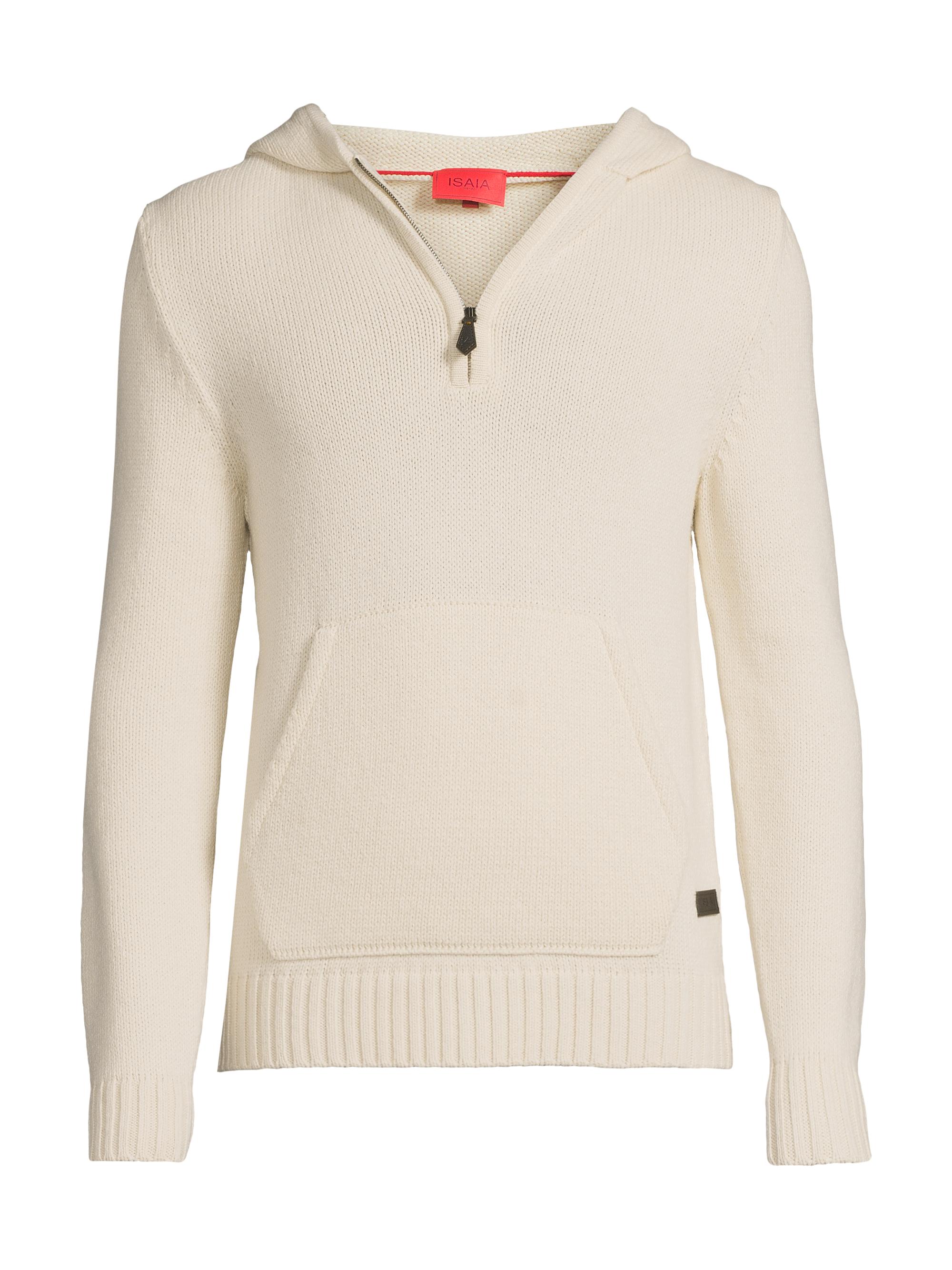 Isaia Men's Beach Cashmere-Cotton Quarter-Zip Hoodie - Open White