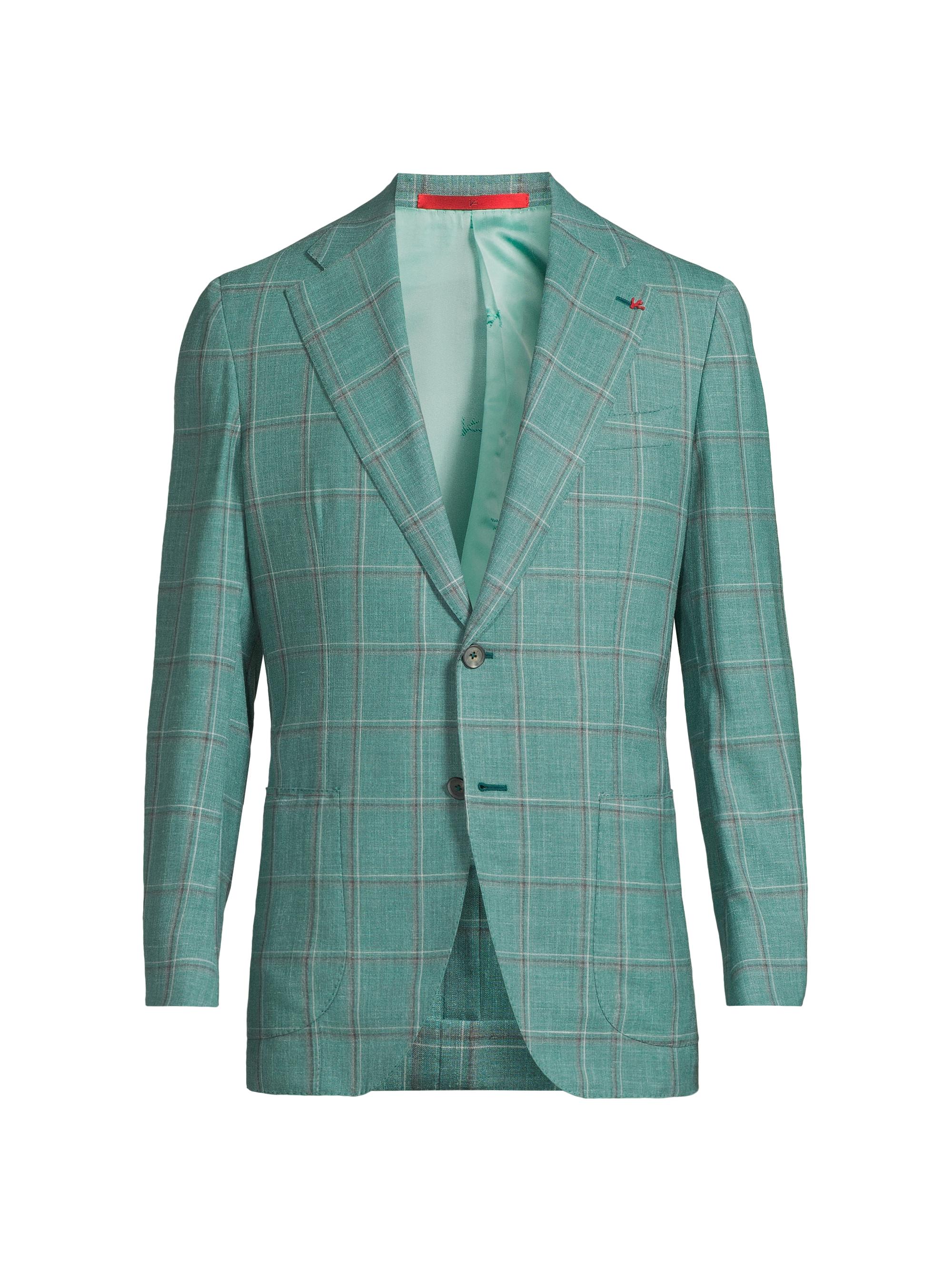 Isaia Men's Wool-Silk Plaid Jacket - Bright Grey