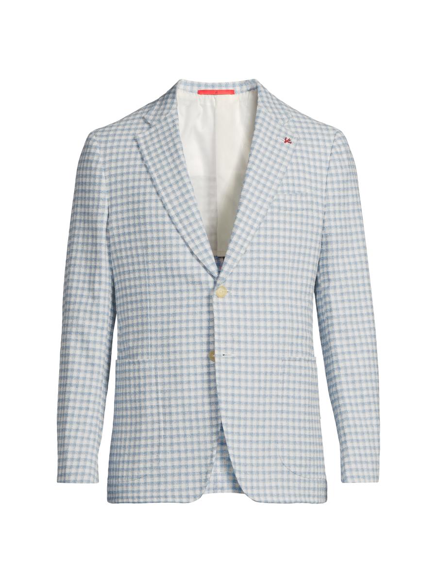 Isaia Men's Over Check Comfort Boucle Jacket In White
