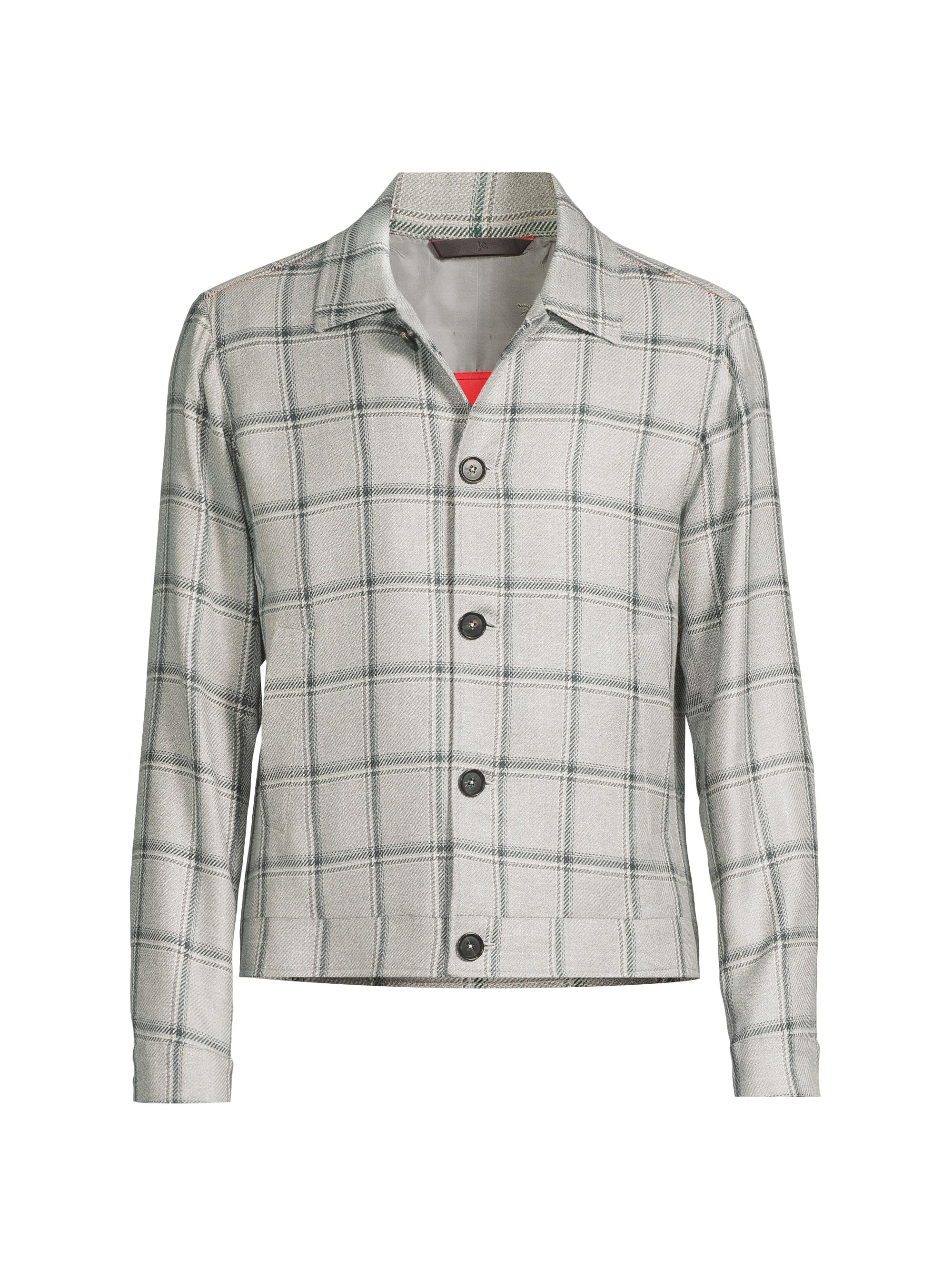 Isaia Men's Check Portofino Jacket - Light Grey