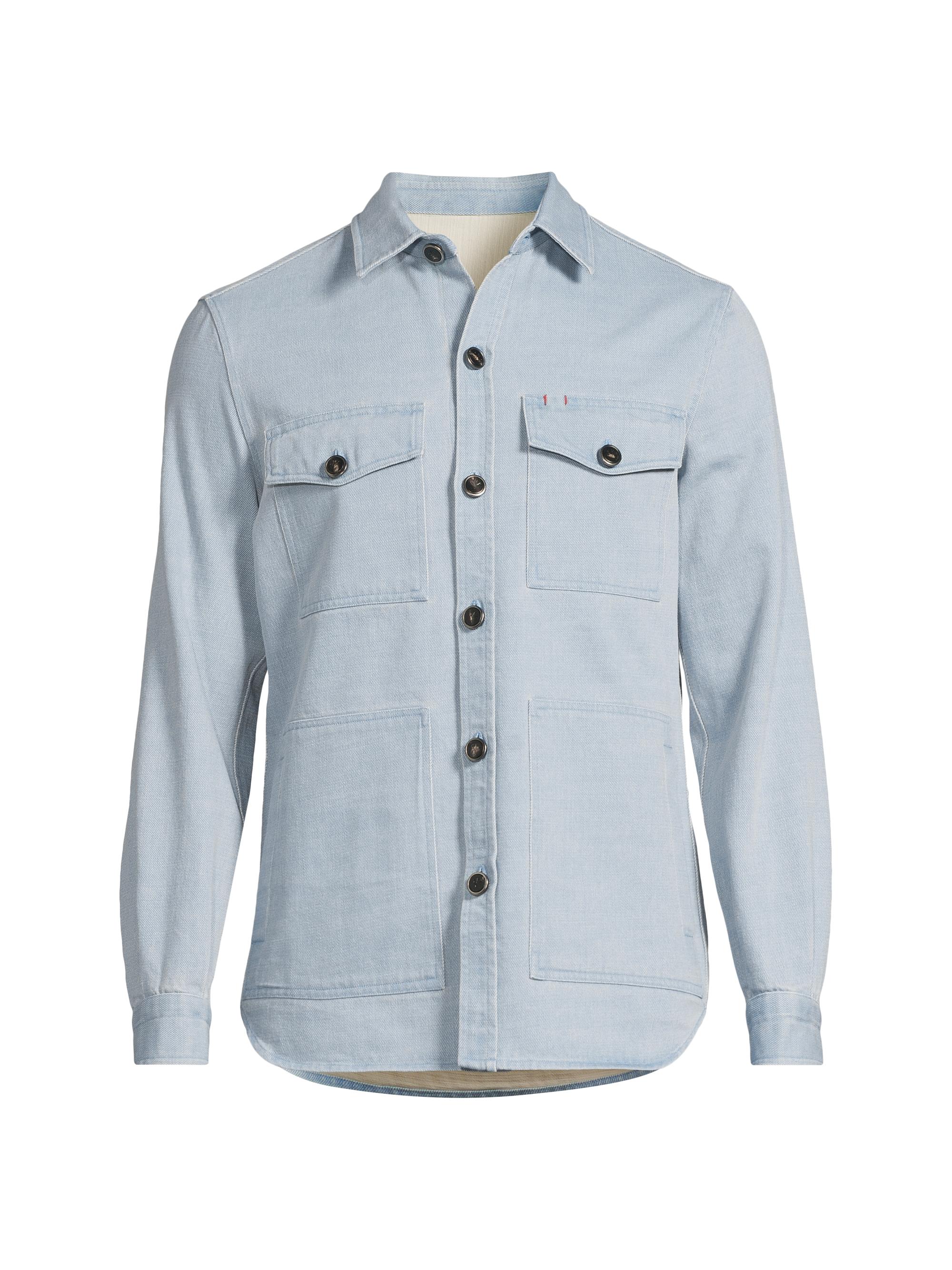 Isaia Men's Garment-Dyed Denim Overshirt - Celestino