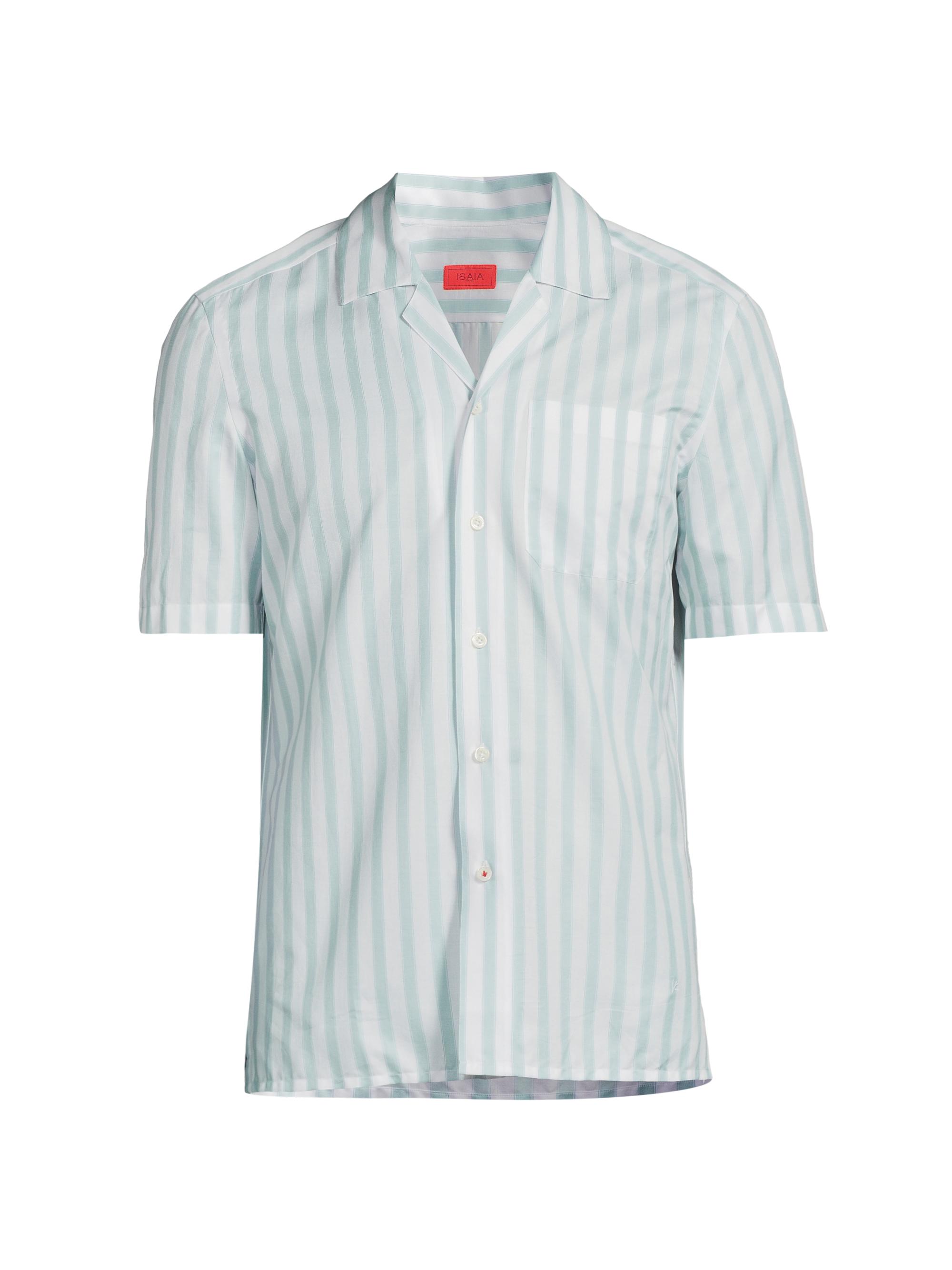 Isaia Men's Wide Striped Cotton Camp Shirt - White Green