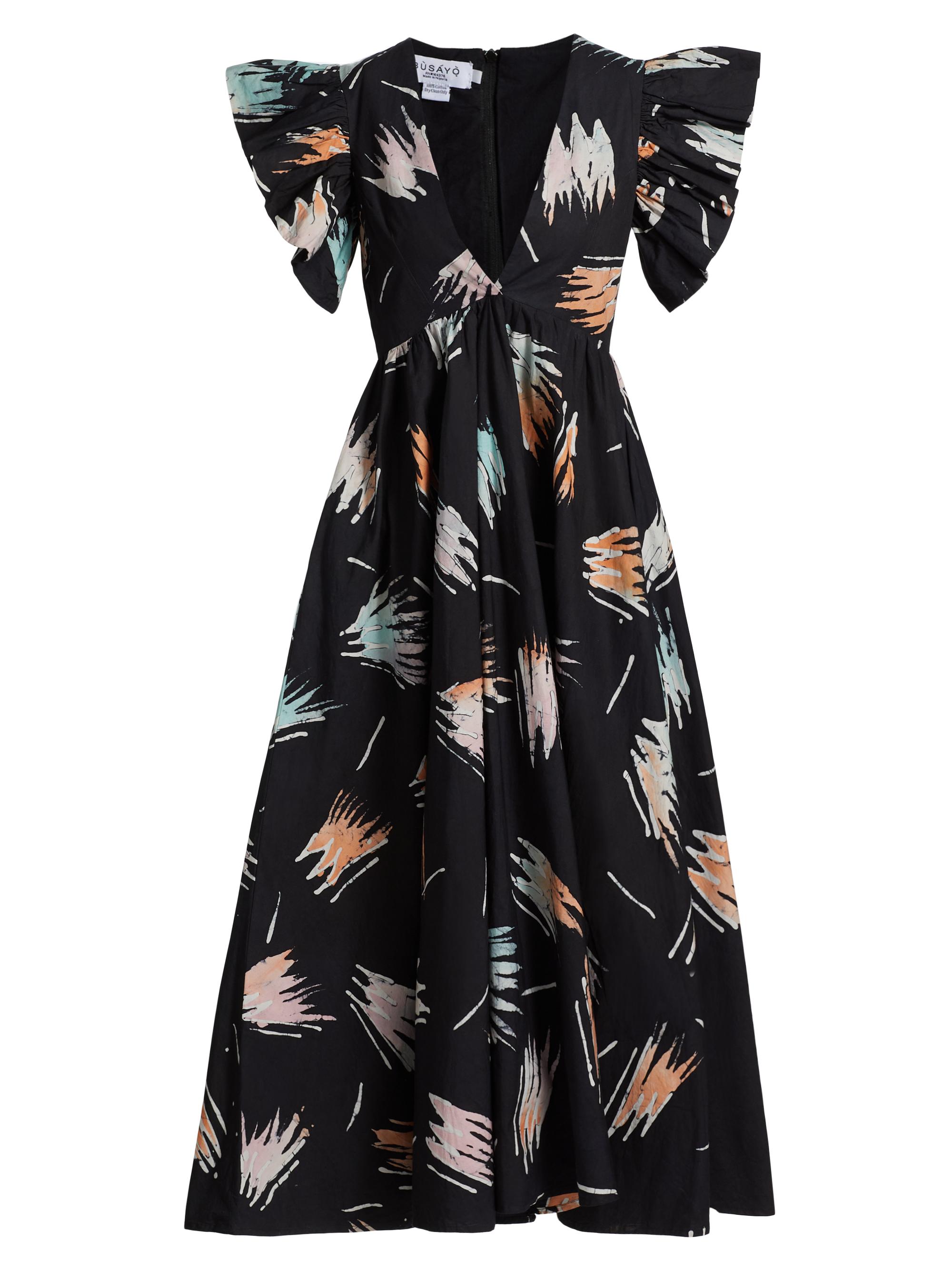 Busayo Women's Feola Printed V-Neck Flutter Midi-Dress - Black