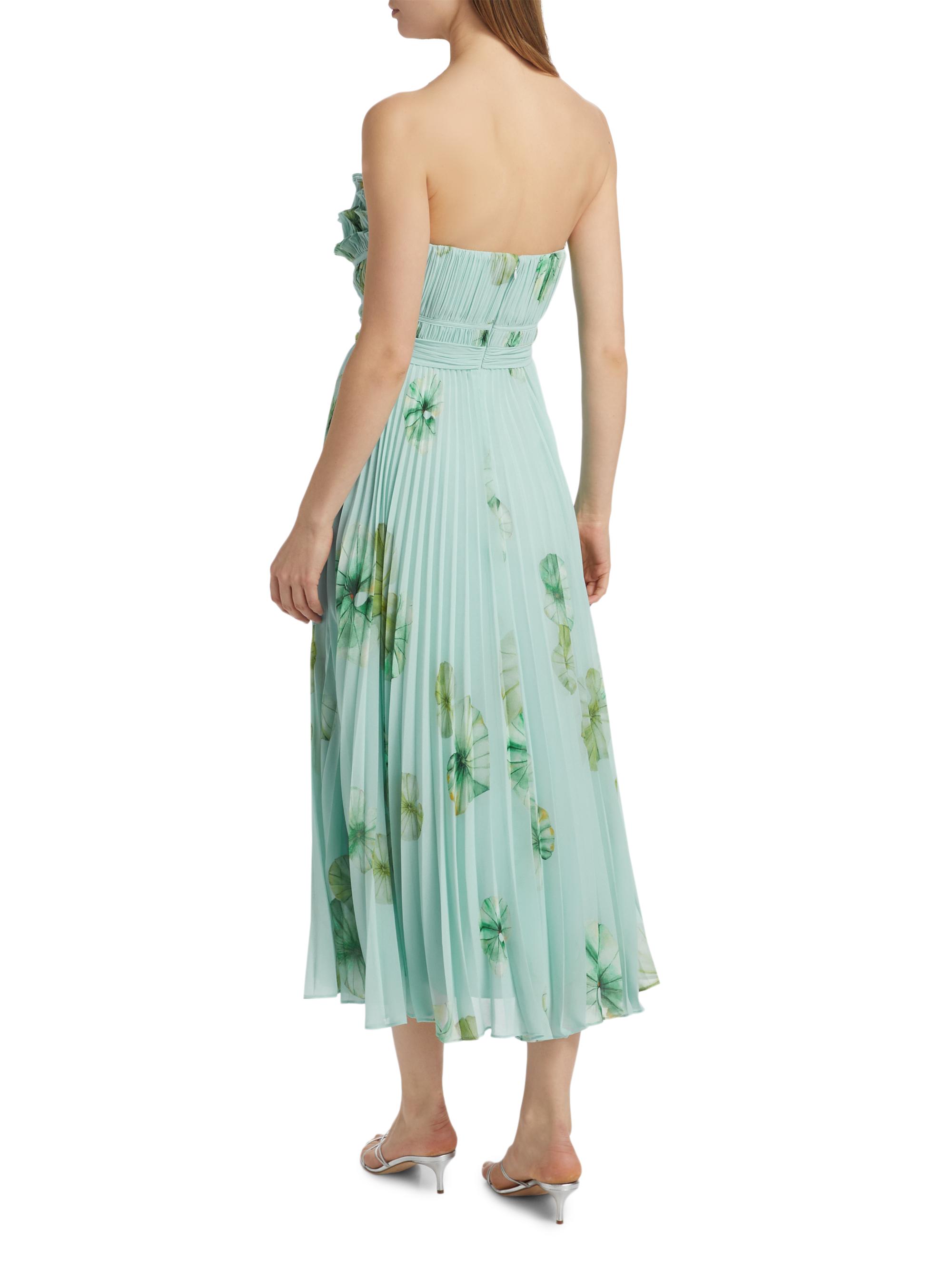 strapless open back dress SOLD Emanuel Ungaro Aqua Floral Print Pleated Silk Butterfly Halter To –  Palm Beach Vintage main image 0