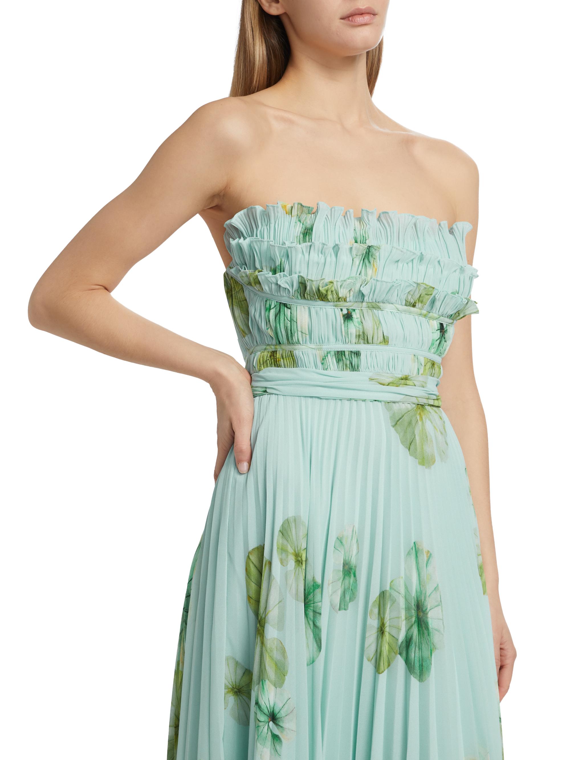 Amur Cathy Floral Plissé Strapless Midi-Dress | Saks Fifth Avenue