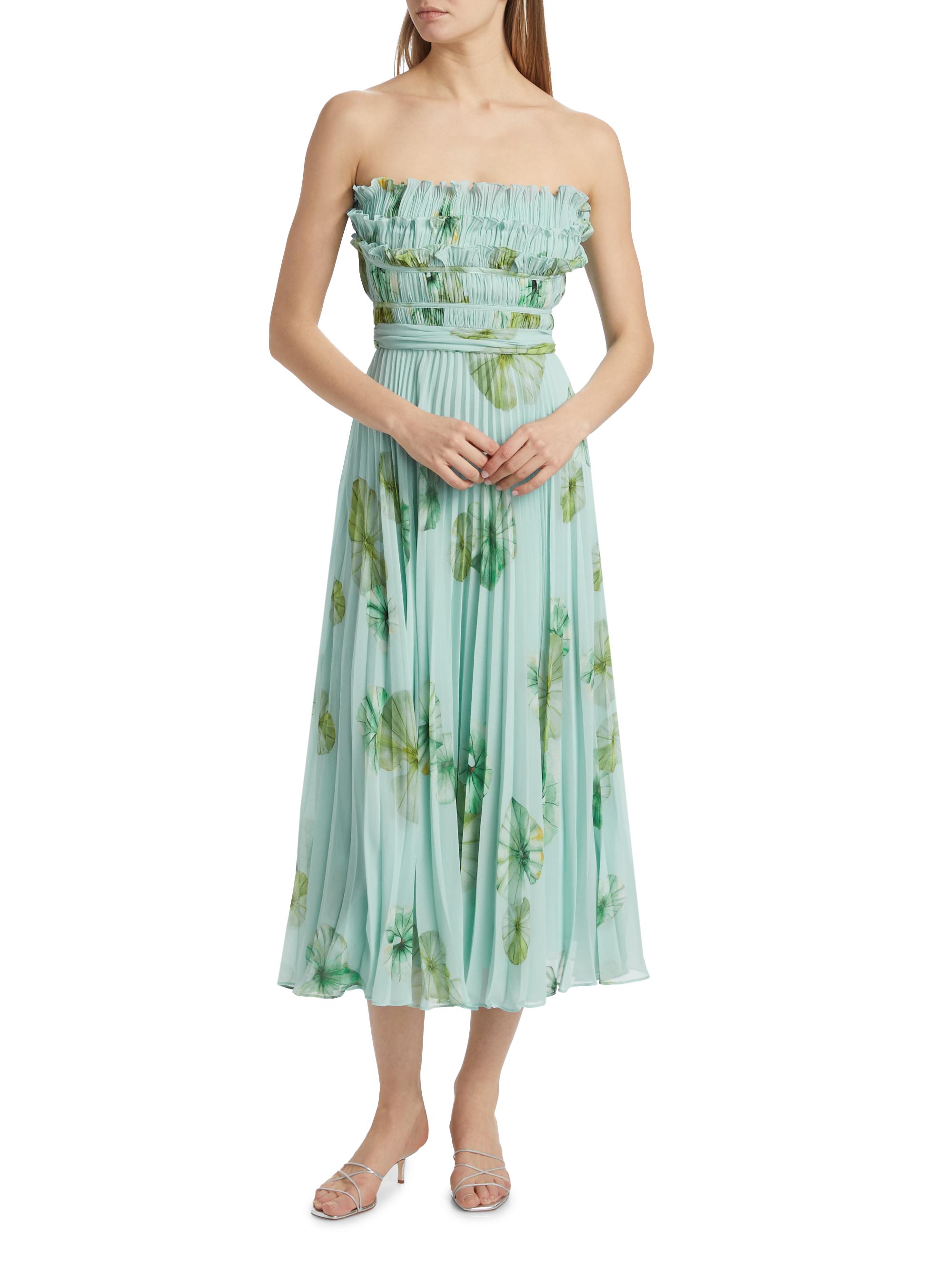 Amur Cathy Floral Plissé Strapless Midi-Dress | Saks Fifth Avenue