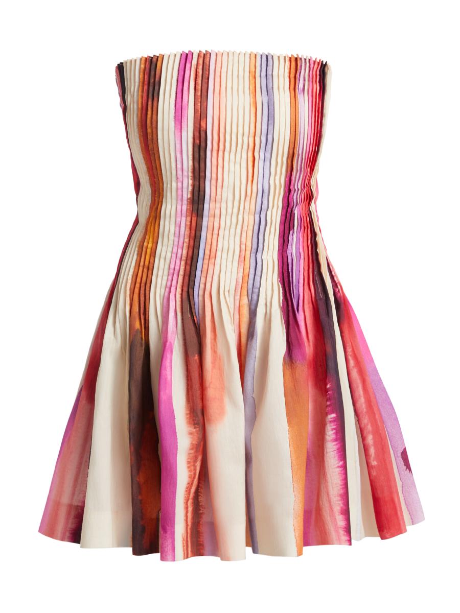 Amur Gina Printed Pintuck Linen-Blend Strapless Minidress | Saks Fifth Avenue