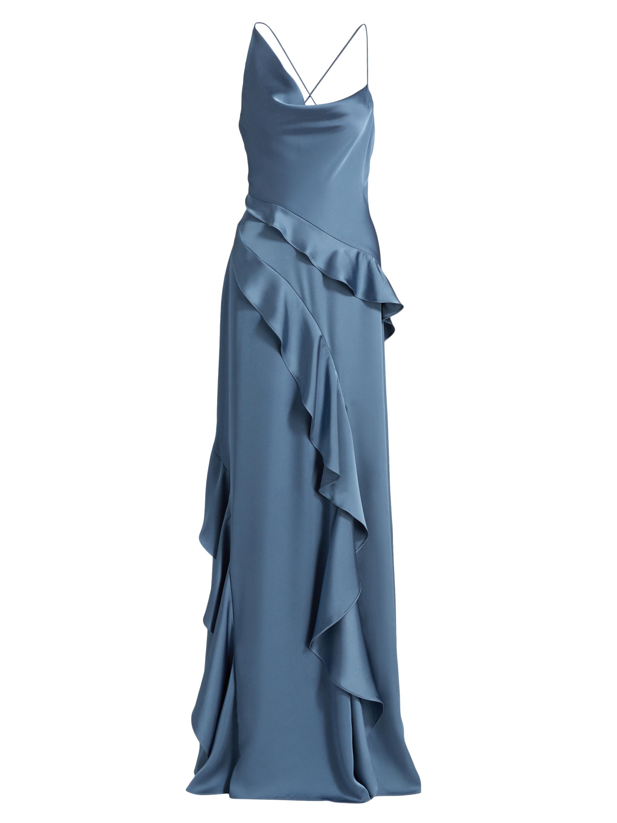 Amur Women's Sara Heavy Charm Ruffled Satin Gown - Dusk Blue