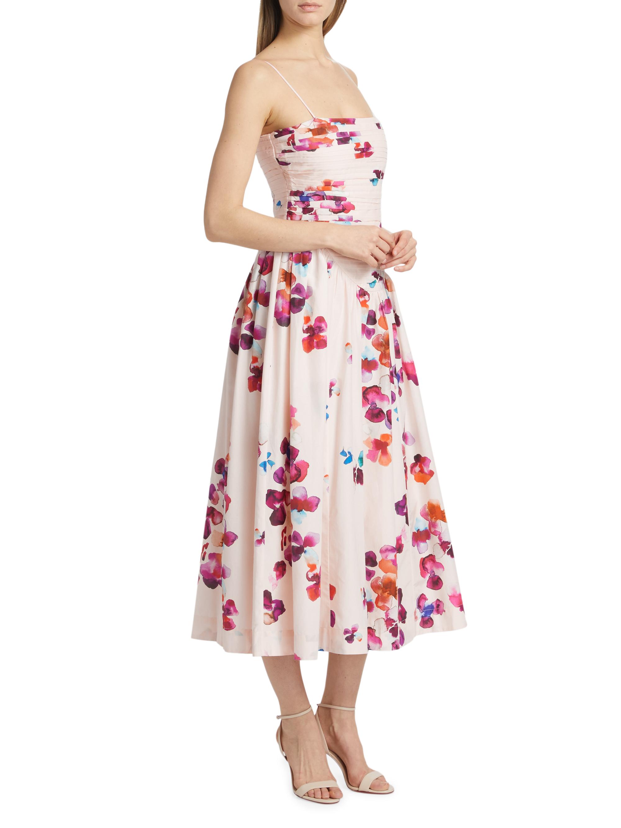 Amur Michele Pleated Floral Midi-Dress | Saks Fifth Avenue
