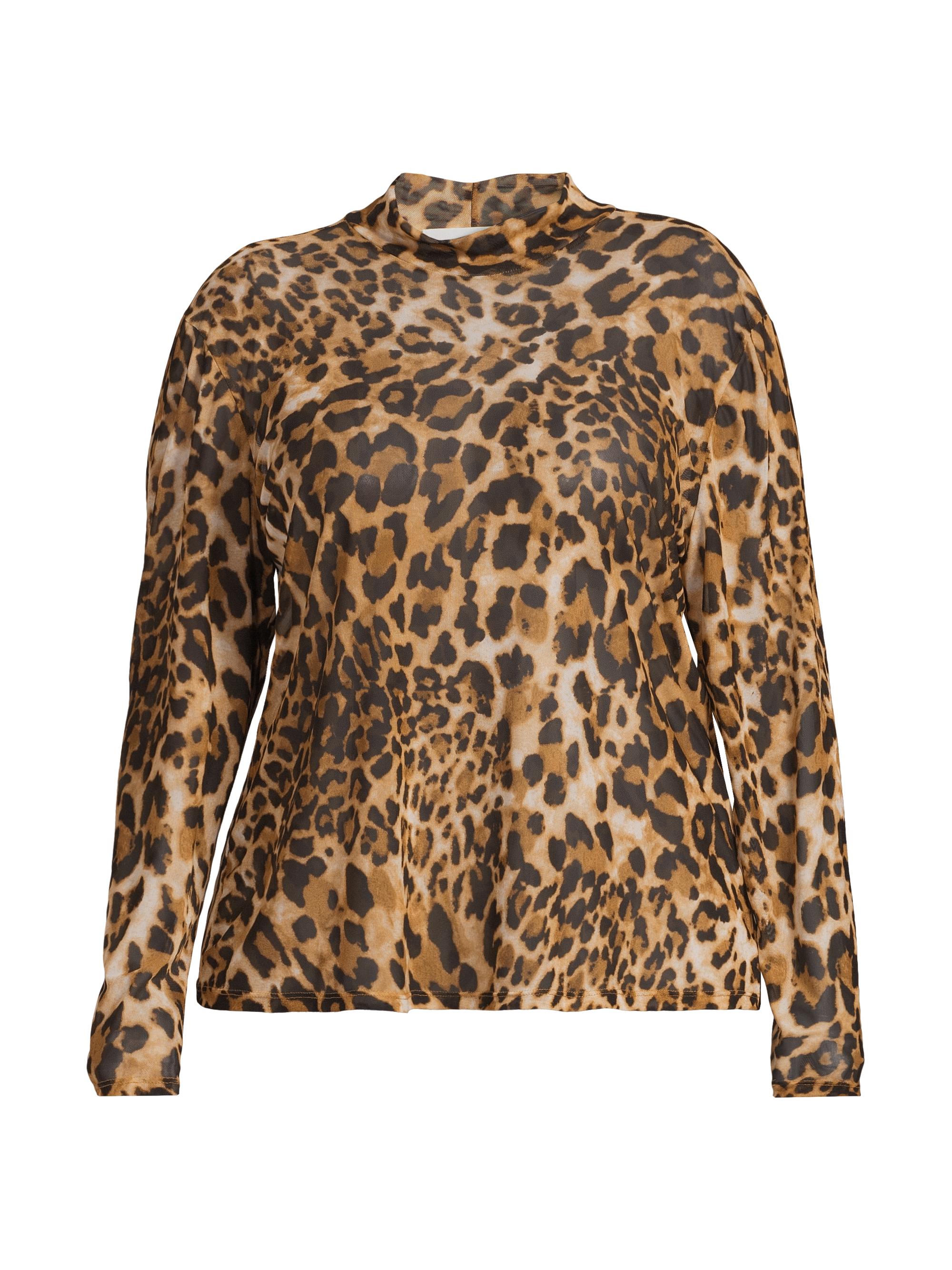 Baacal Women's Shana Mesh Mock Turtleneck Top - Fierce Leopard