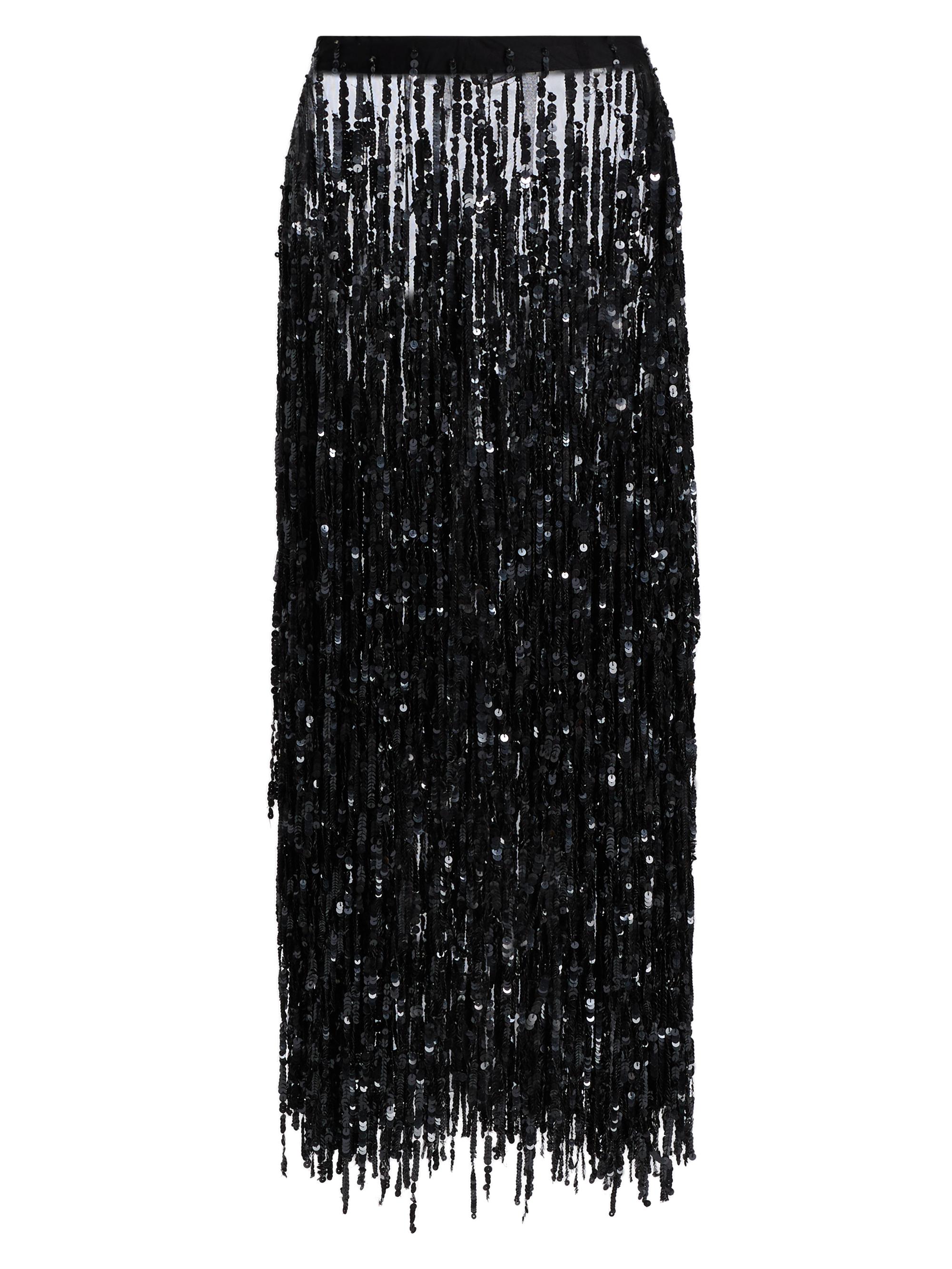 LaPointe Women's Re-Edition Sequin-Fringed Pencil Maxi Skirt - Black