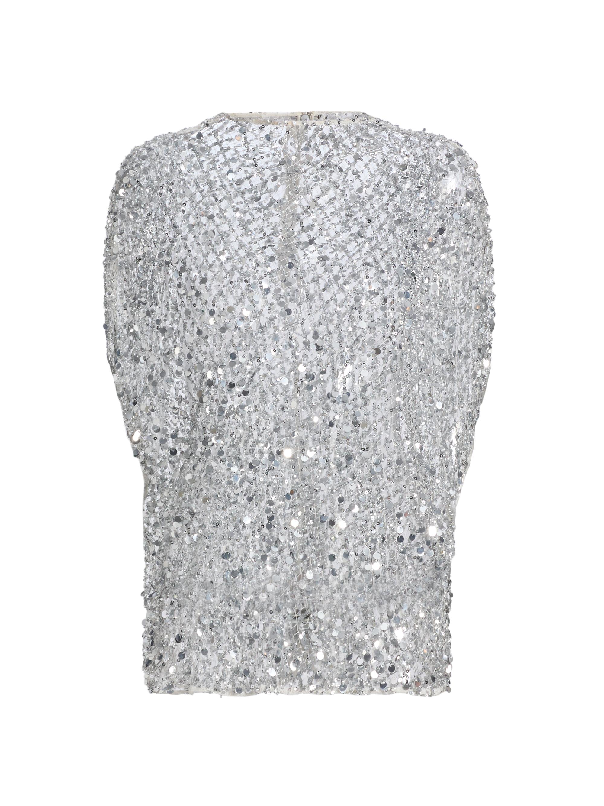 LaPointe Women's Sequined Net Mesh Cape Top - Silver
