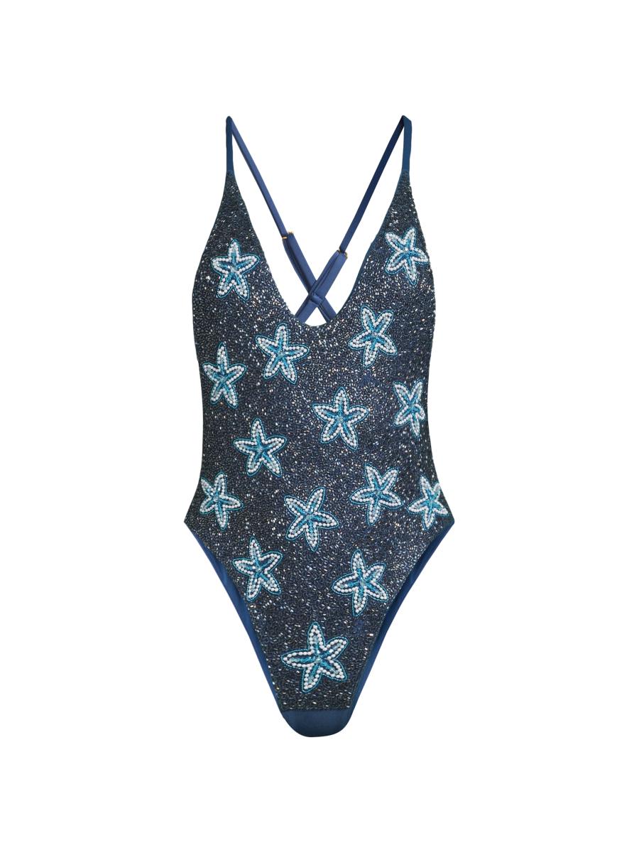 Oceanus Women's Starfish Embroidered One-piece Swimsuit In Blue