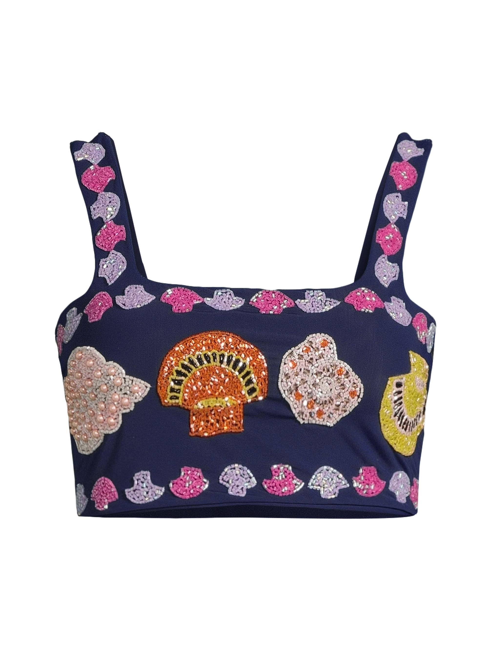 Oceanus Women's New York Embellished Crop Top - Navy Blue