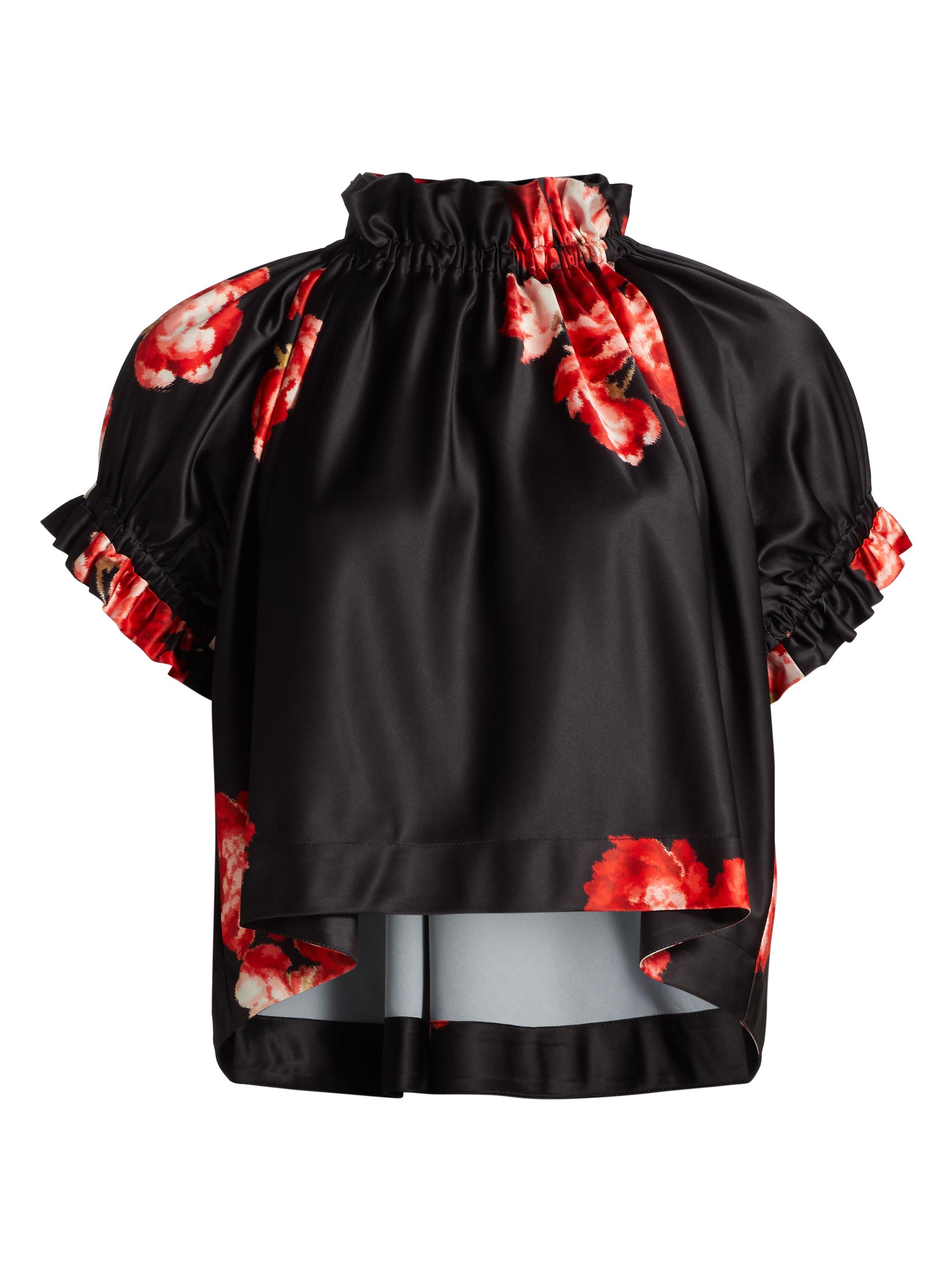 Simone Rocha Women's Floral Satin Tulip Crop Top - Red Black