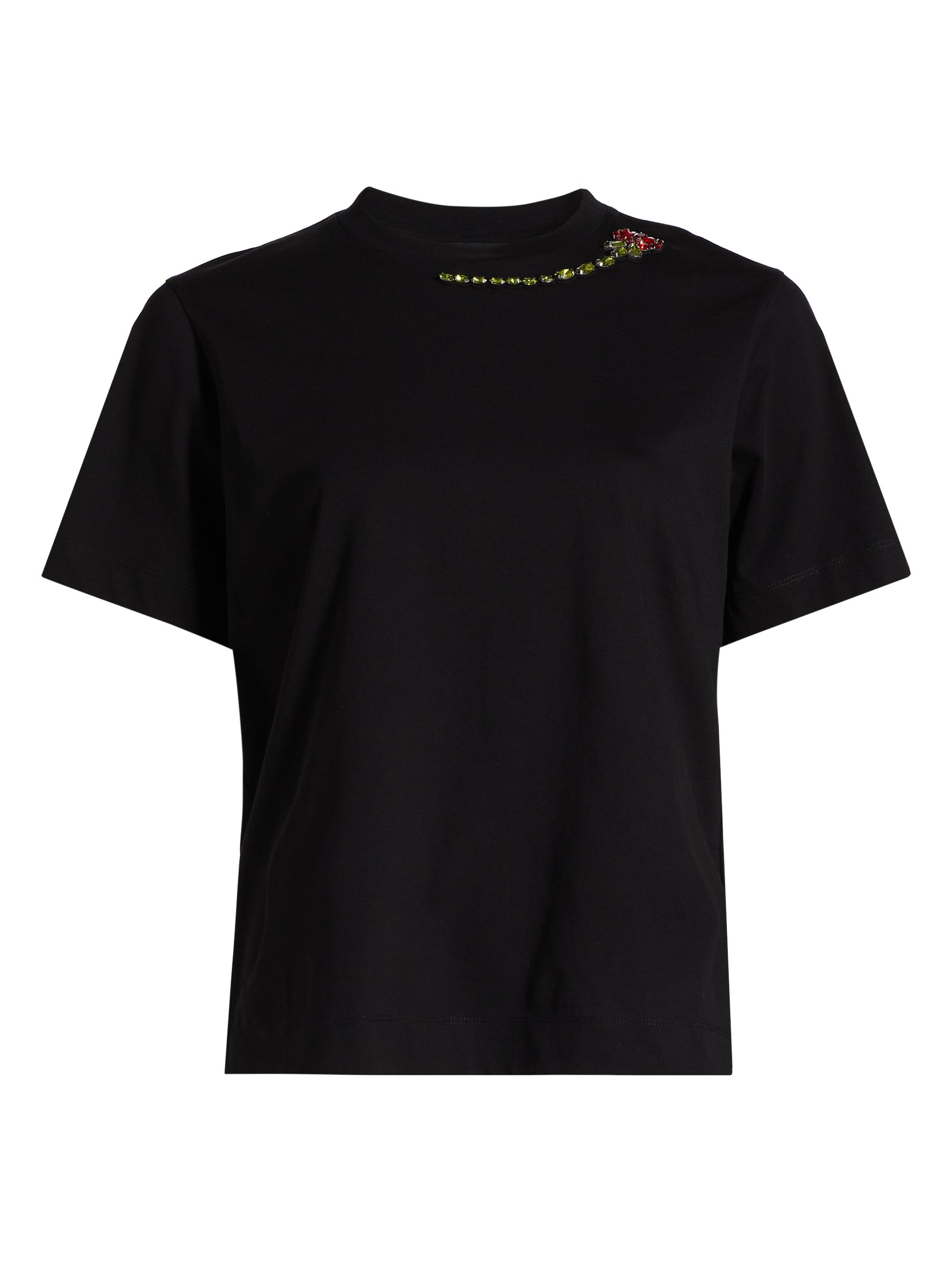 Simone Rocha Women's Floral Embellished Boy T-Shirt - Black Red Multi