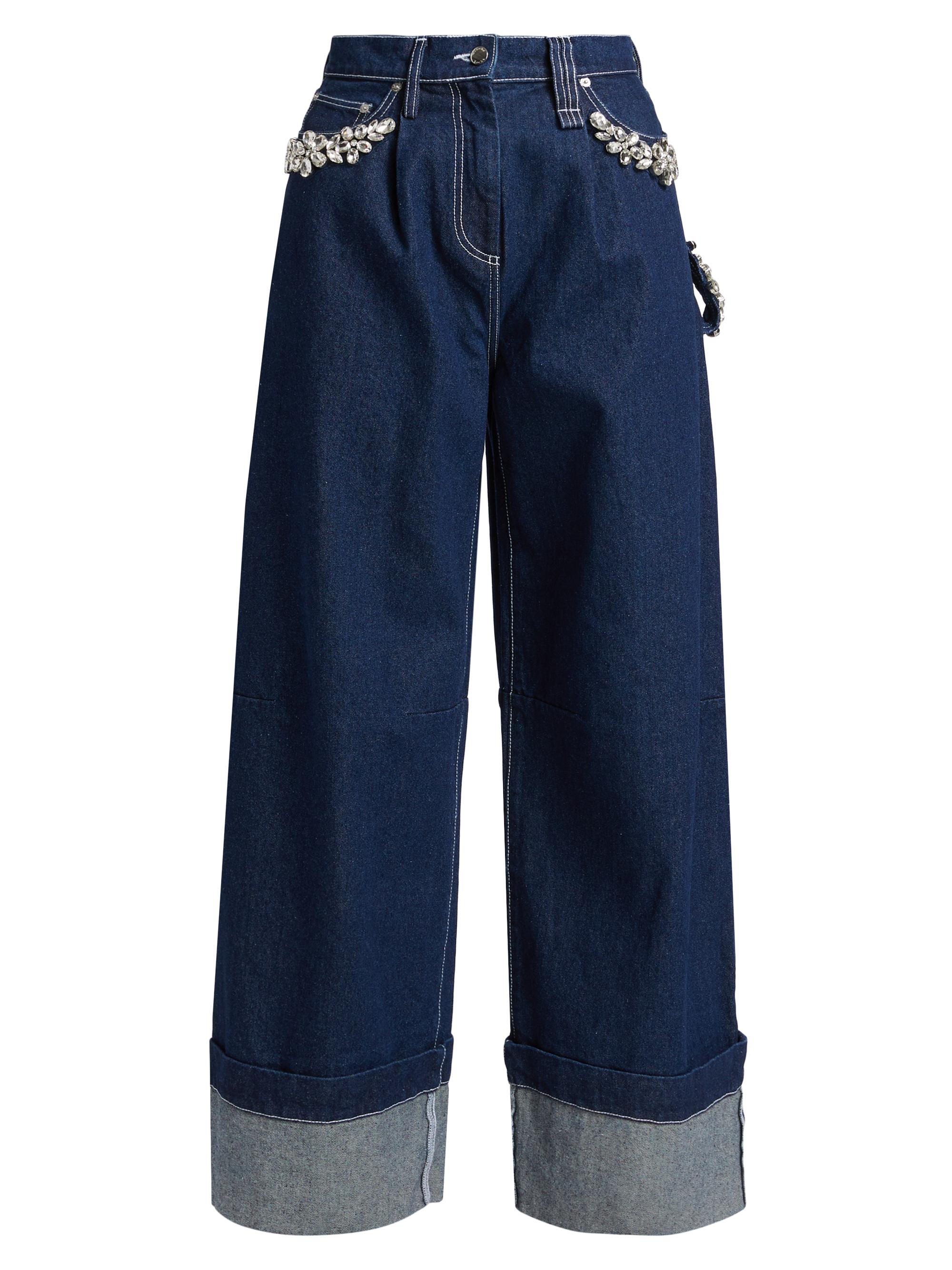 Simone Rocha Women's Turbo Embellished Wide-Leg Puddle Jeans - Indigo Clear