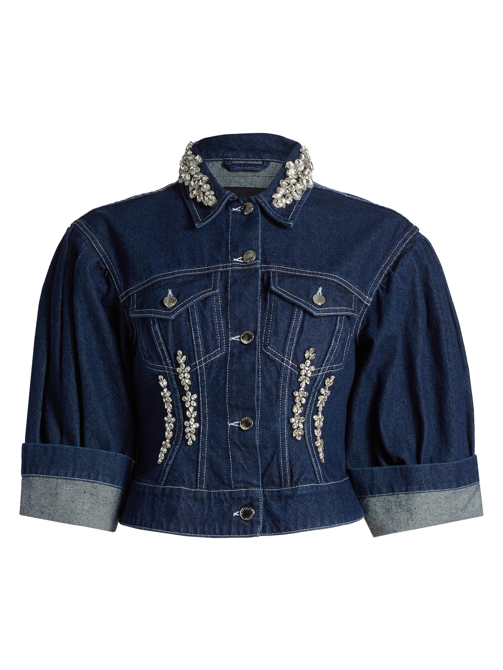 Simone Rocha Women's Embellished Sculpted Crop Denim Jacket - Indigo Clear