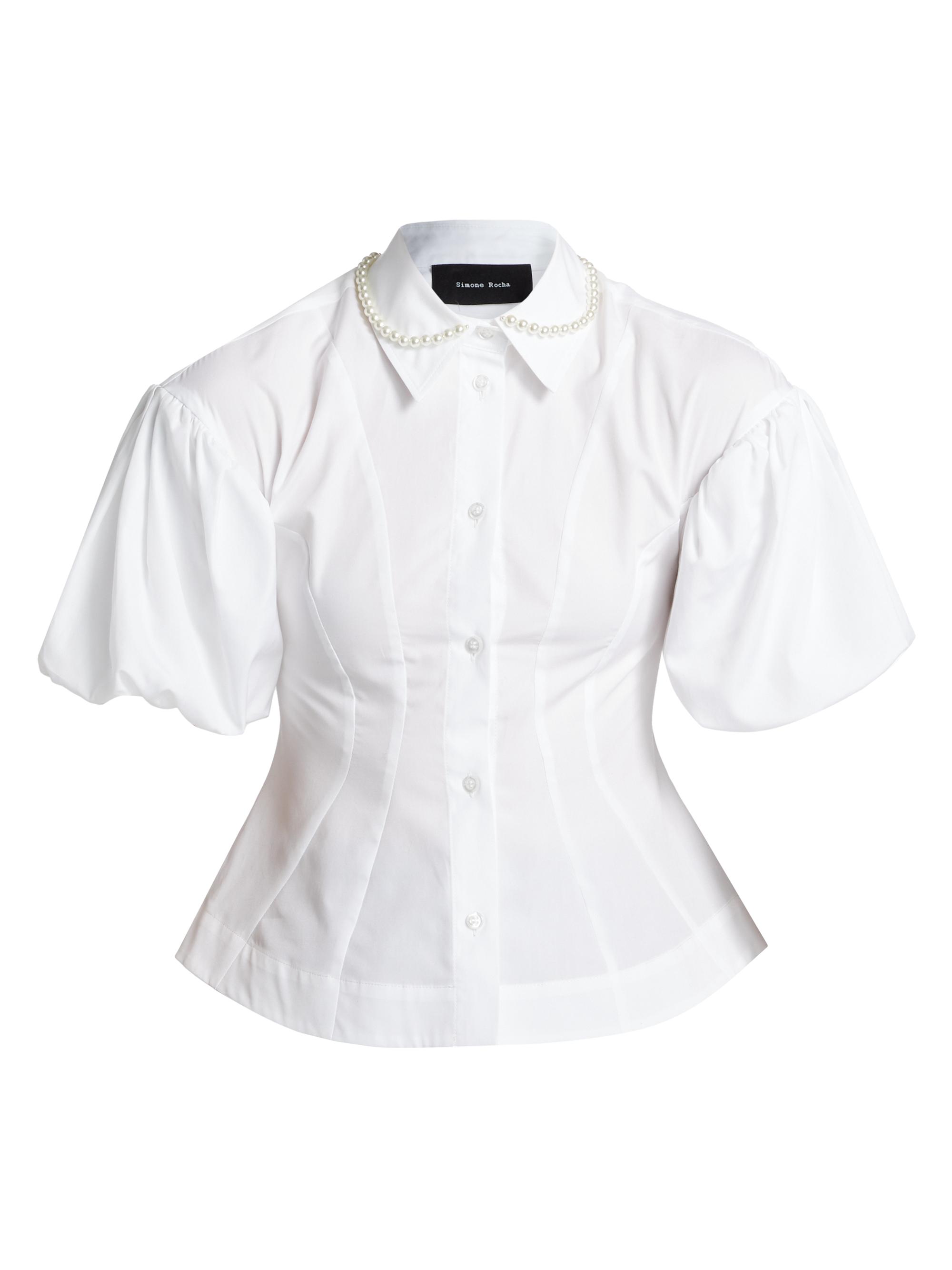 Simone Rocha Women's Embellished Puff-Sleeve Button-Front Shirt - White Pearl