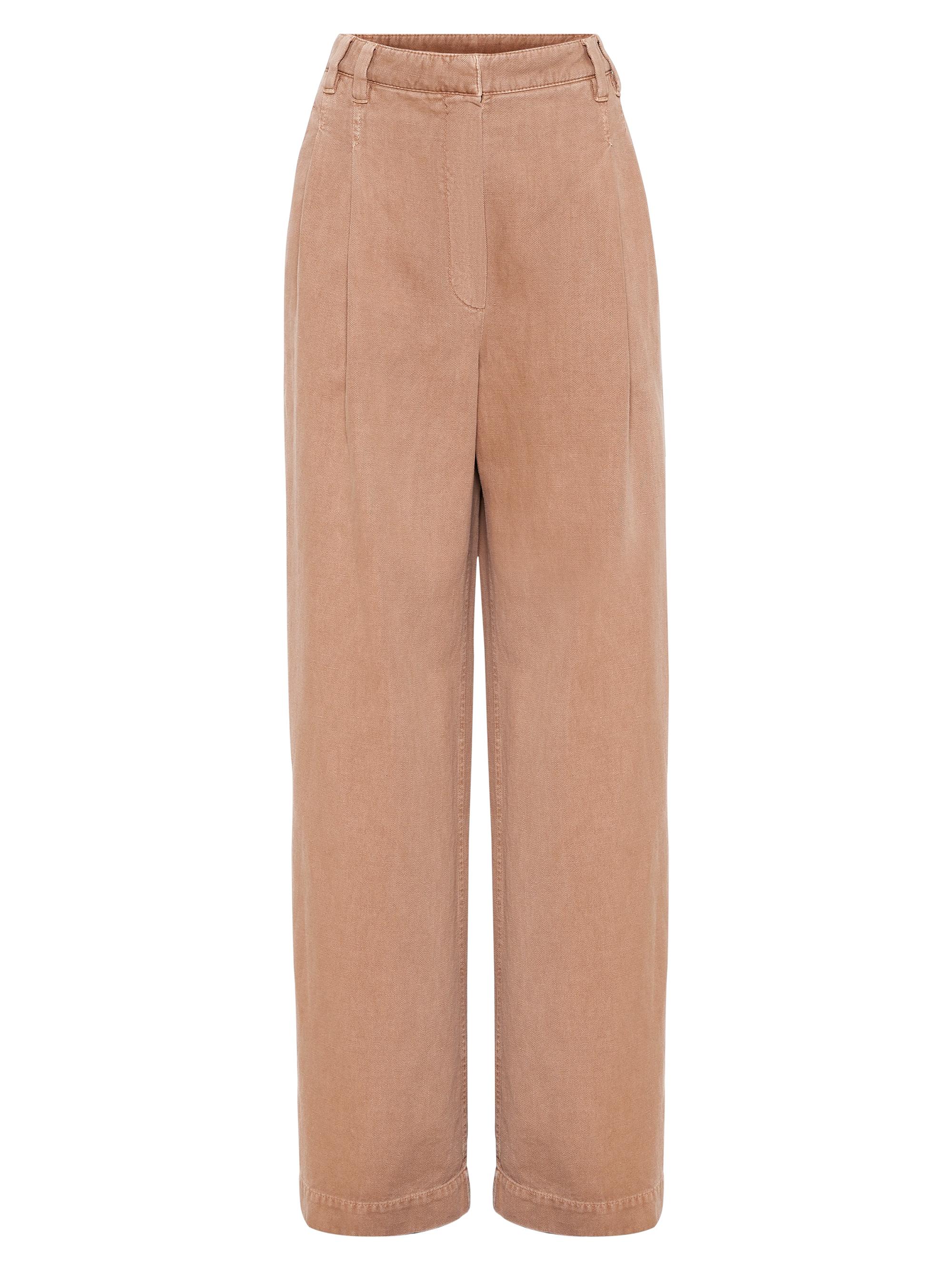 Brunello Cucinelli Women's Garment Dyed Cotton and Linen Cover Smart Wide Trousers with Monili - Rust Brown