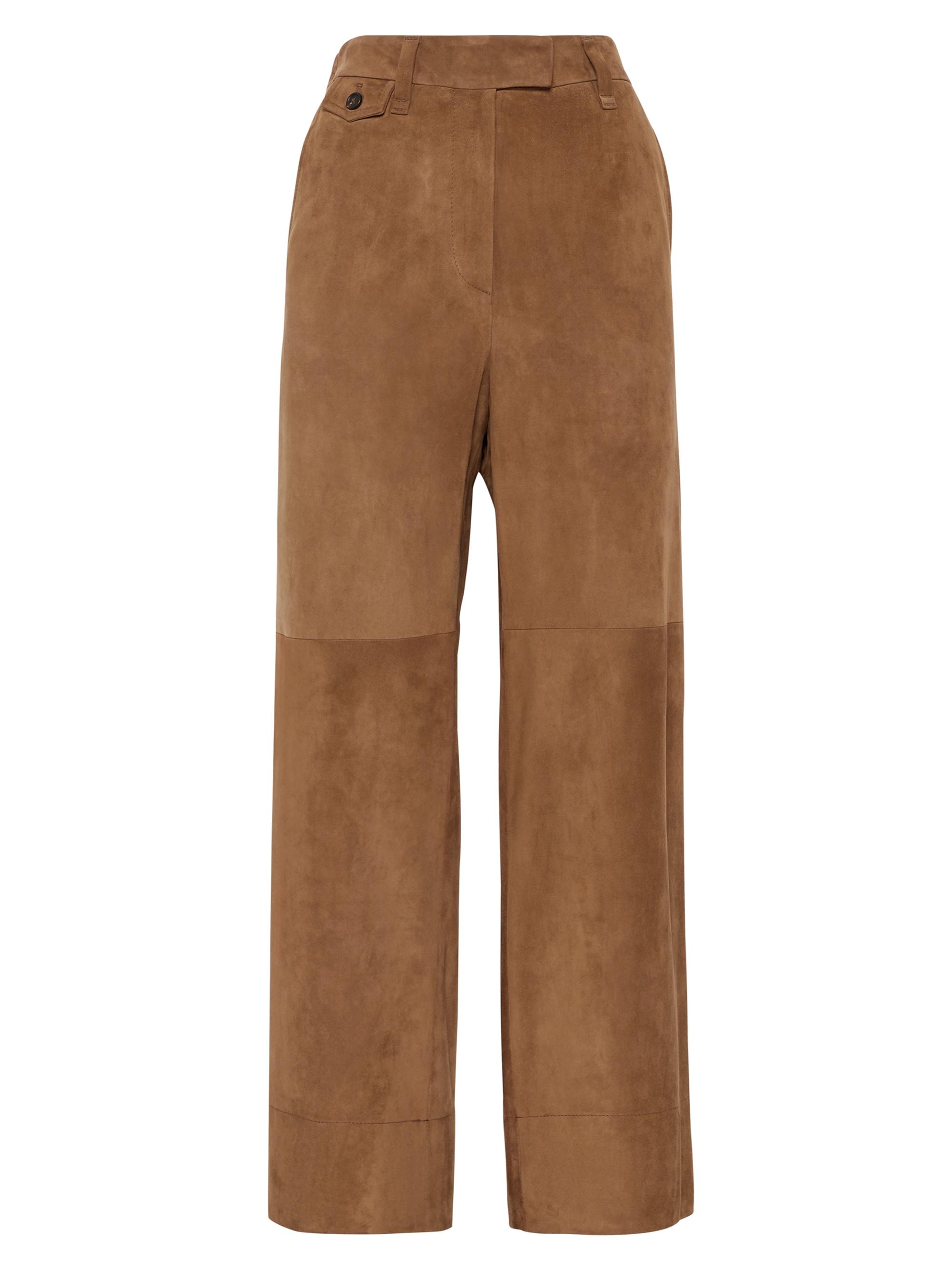 Brunello Cucinelli Women's Suede Cropped Chino Trousers - Brown