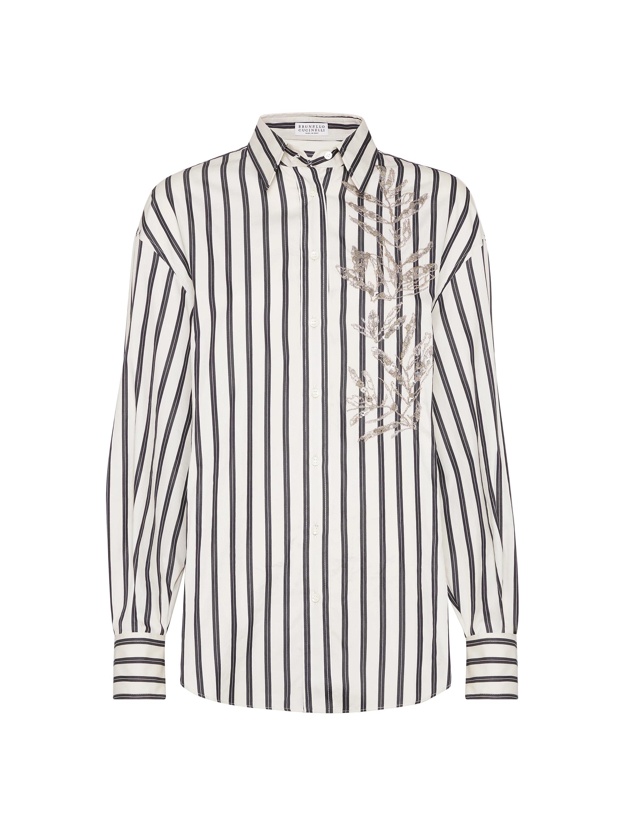 Brunello Cucinelli Women's Regimental Cotton and Silk Poplin Shirt - Black