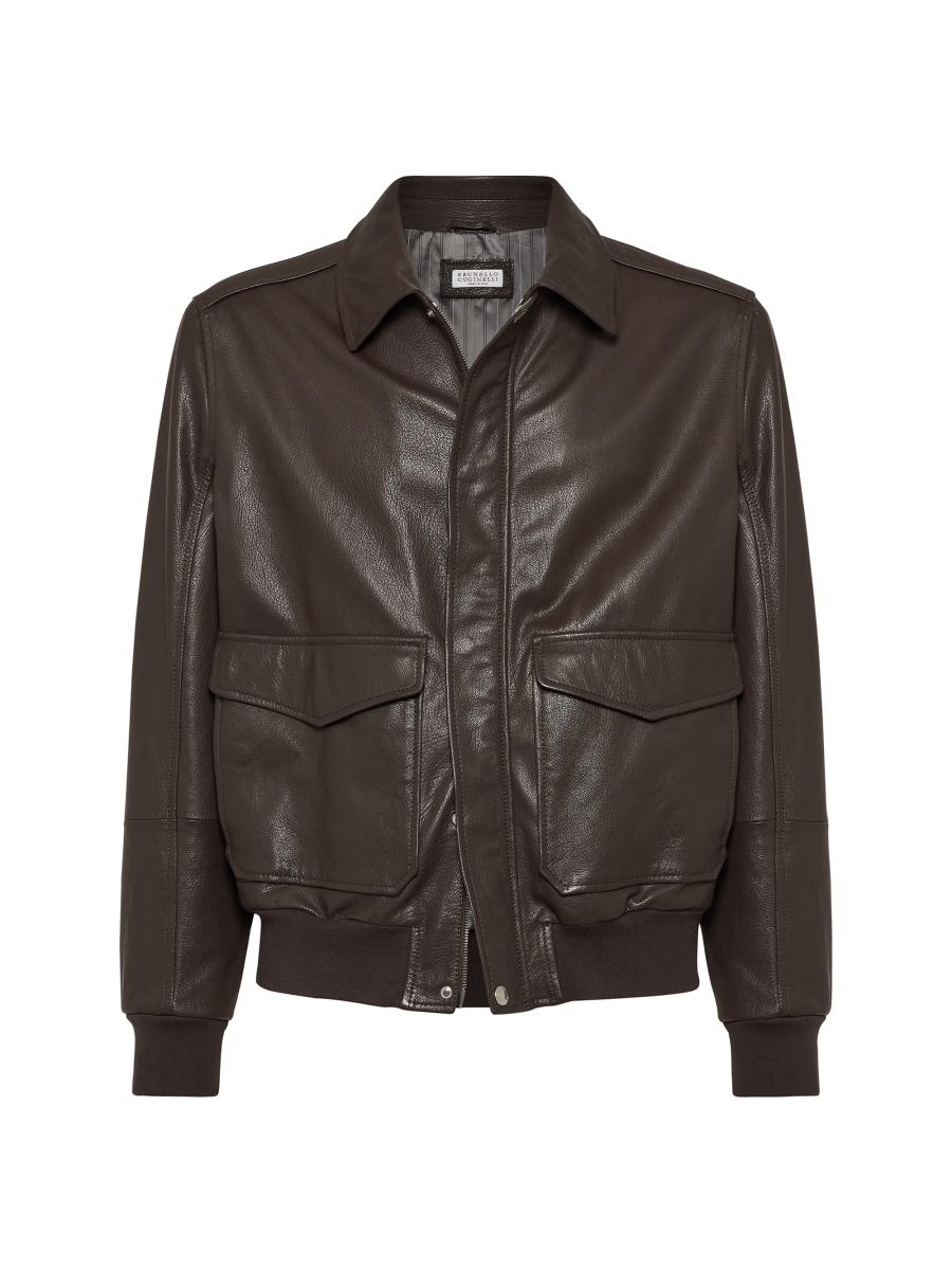 レザージャケット・コート Brunello Cucinelli Brown Cold Suede Leather Jacket Brunello Cucinelli - Brown Leather Stand Collar Jacket