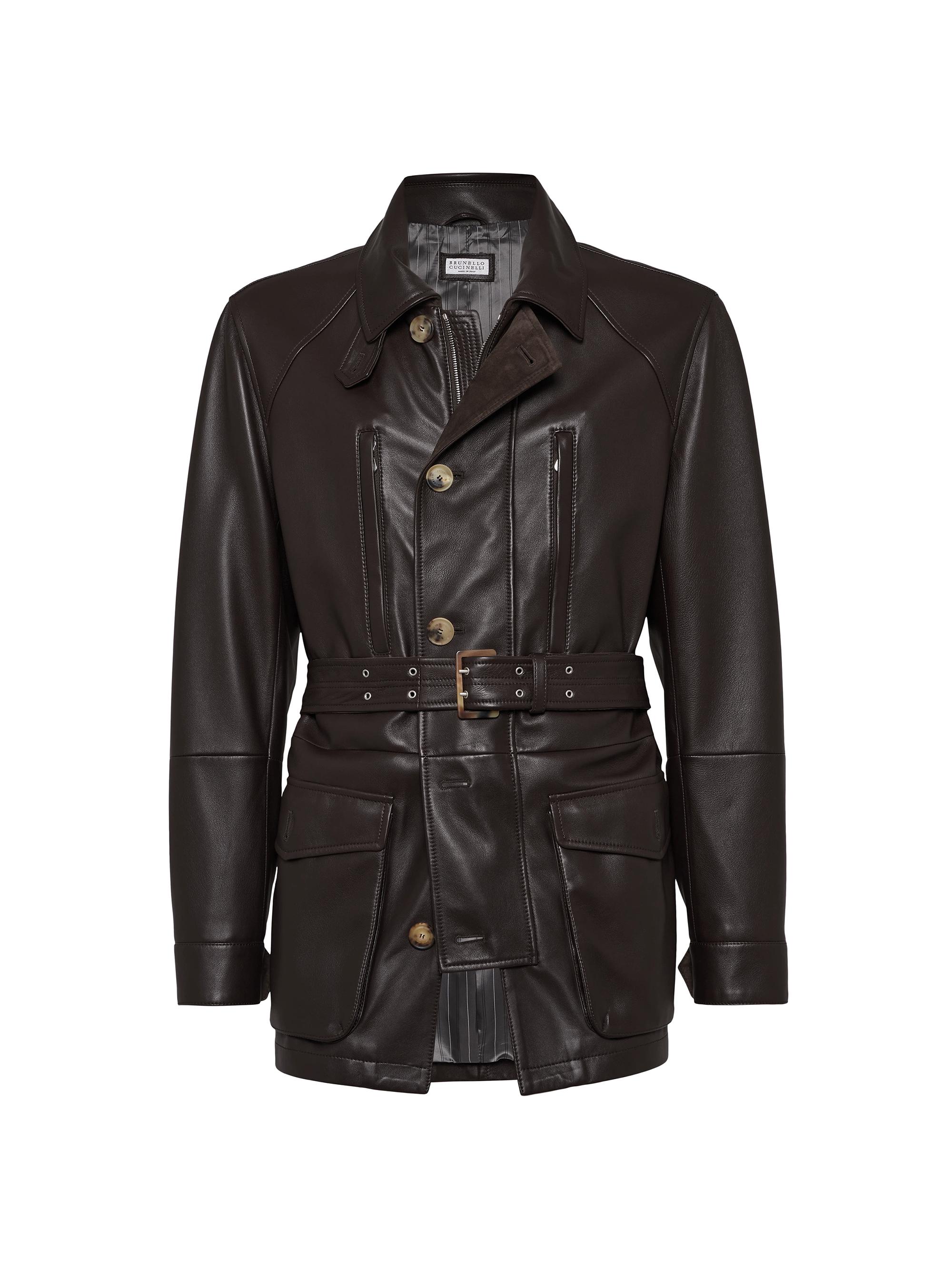 Brunello Cucinelli Men's Polished Nappa Leather Belted Parka - Arabica