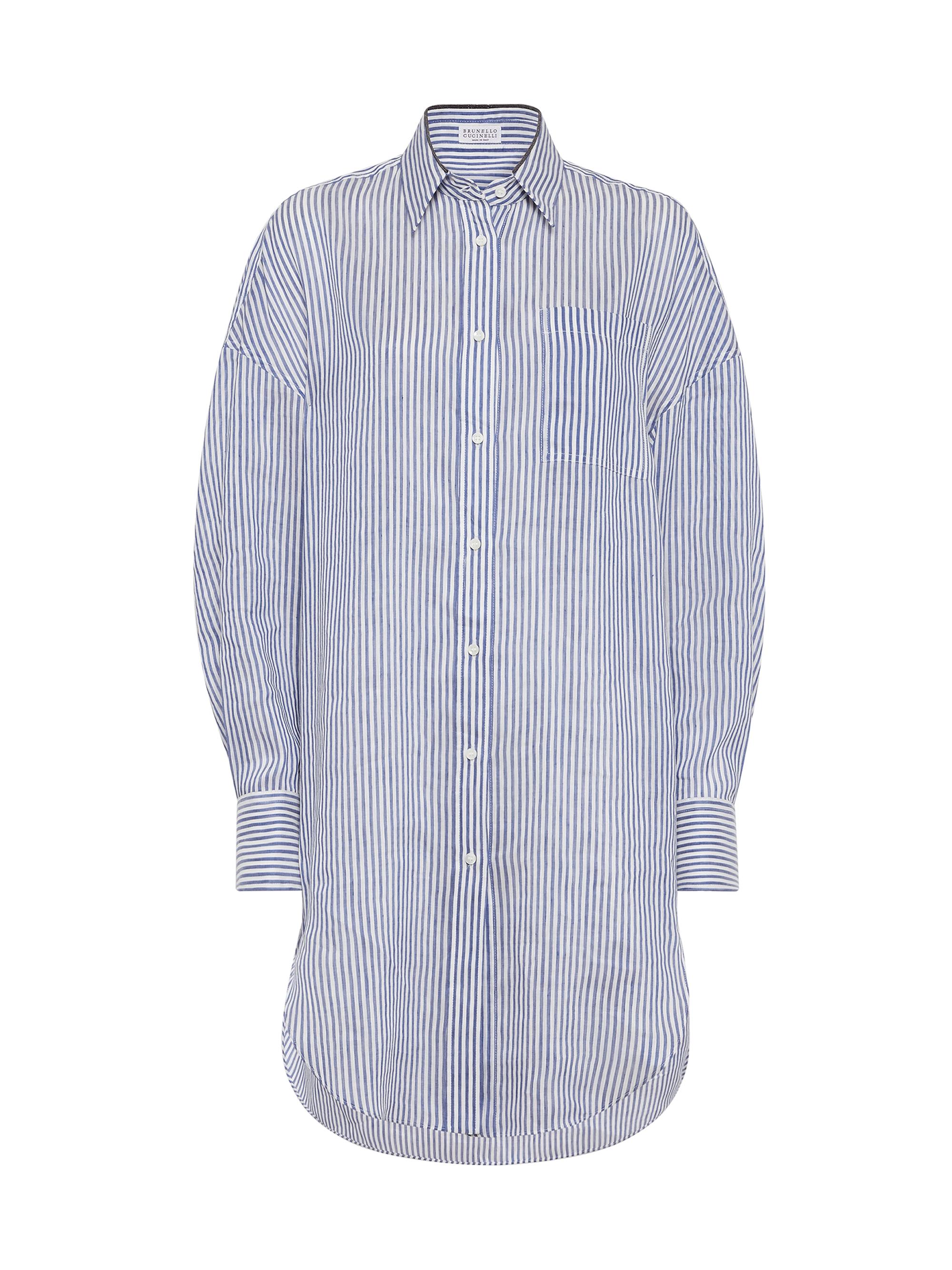 Brunello Cucinelli Women's Striped Linen and Silk Organza Long Shirt - Azure
