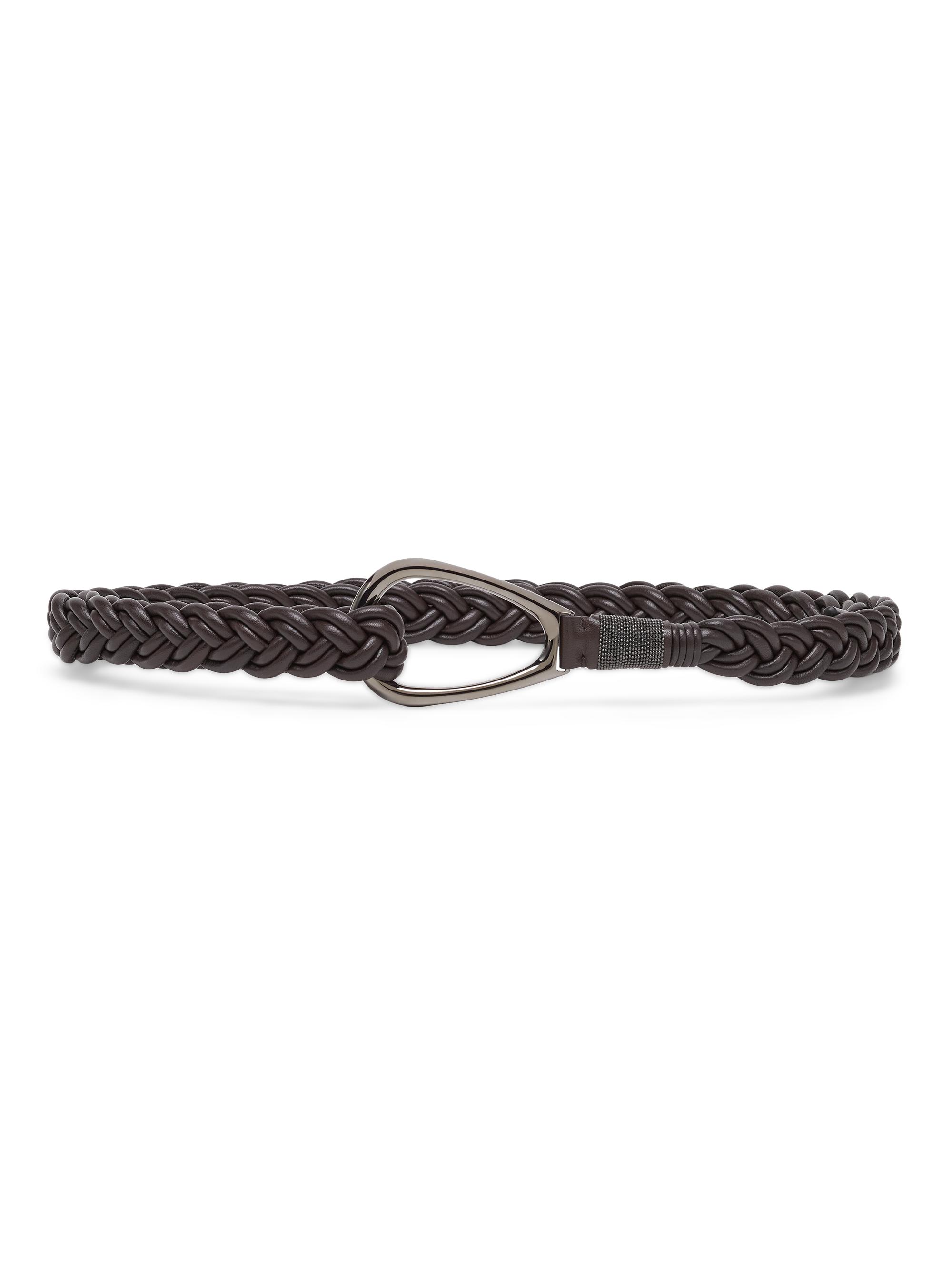 Brunello Cucinelli Women's Braided Nappa Leather Belt with Precious Detail - Brown