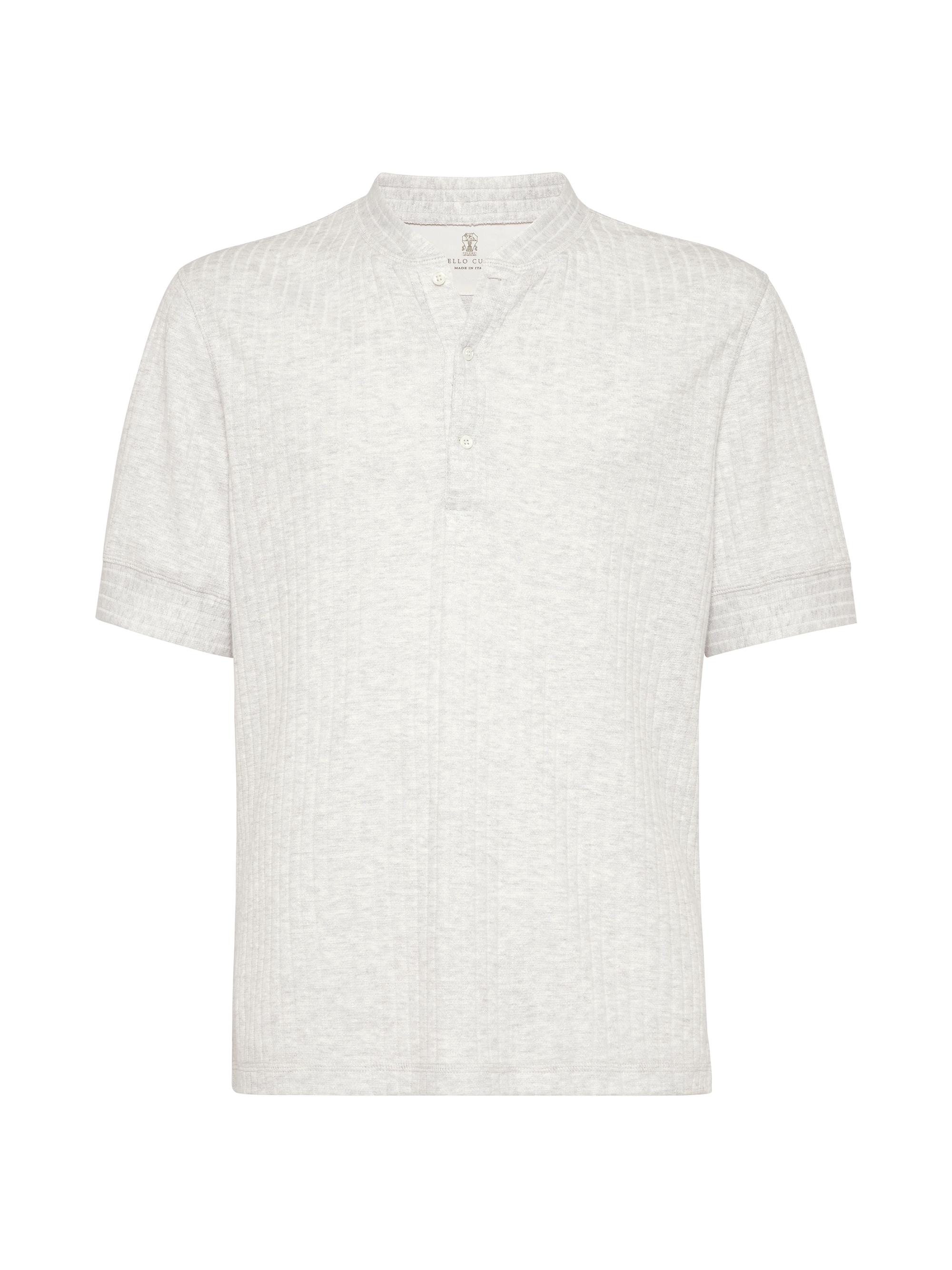 Brunello Cucinelli Men's Ribbed Linen and Cotton Jersey T-Shirt with Henley Collar - Pearl