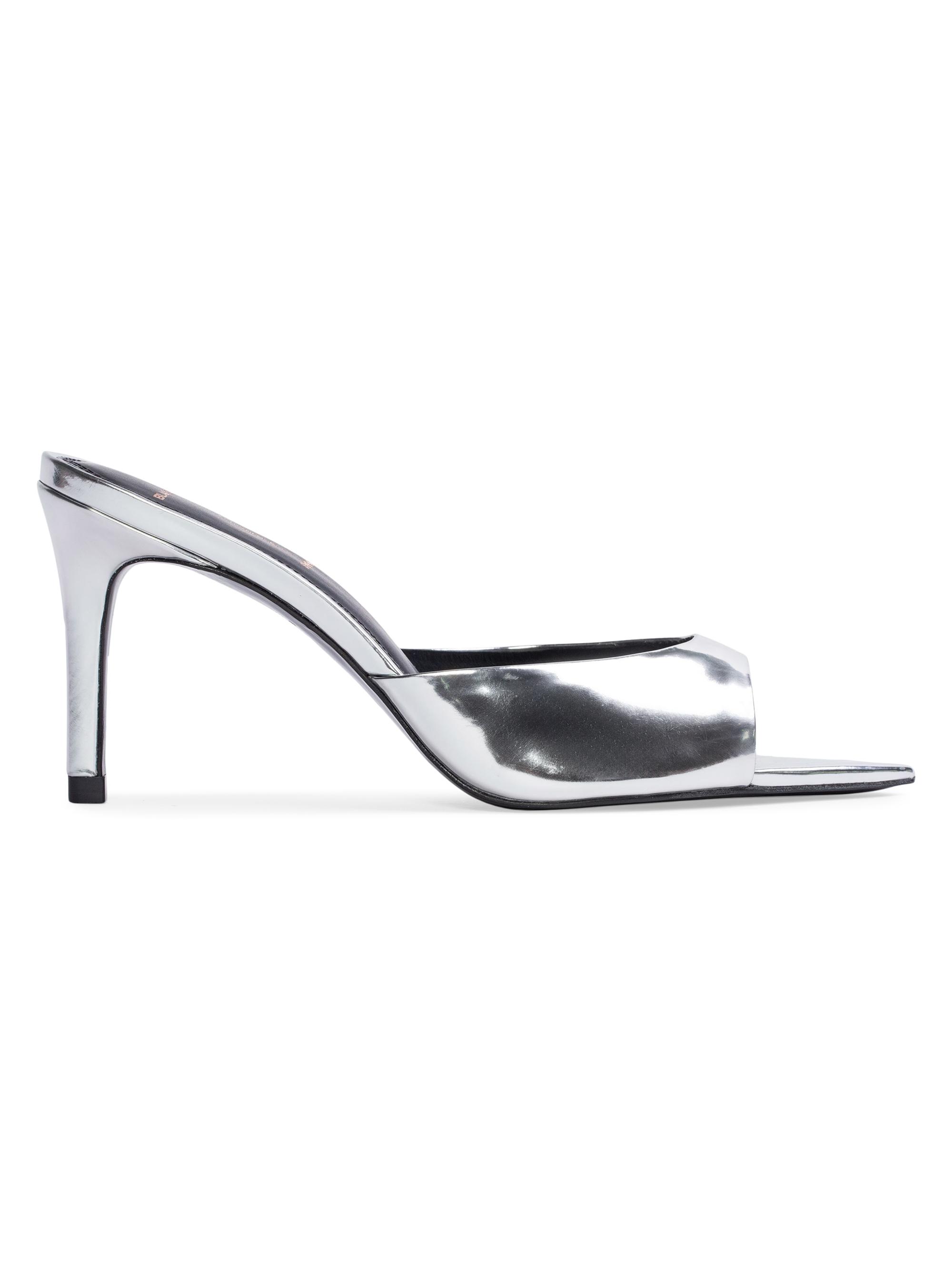 Black Suede Studio Women's Brea 80MM Metallic Mules - Silver Mirror Metallic