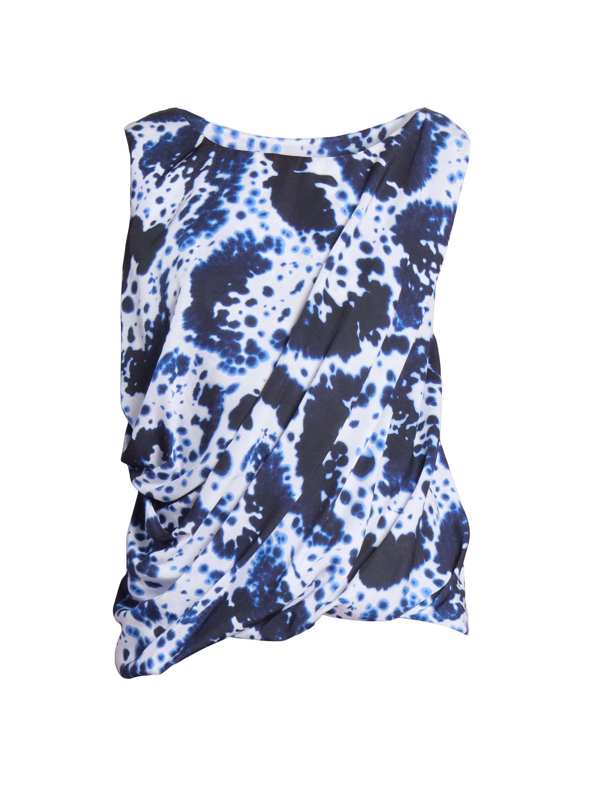 Dries Van Noten Women's Abstract Draped Asymmetrical Bubble-Hem Top - Navy