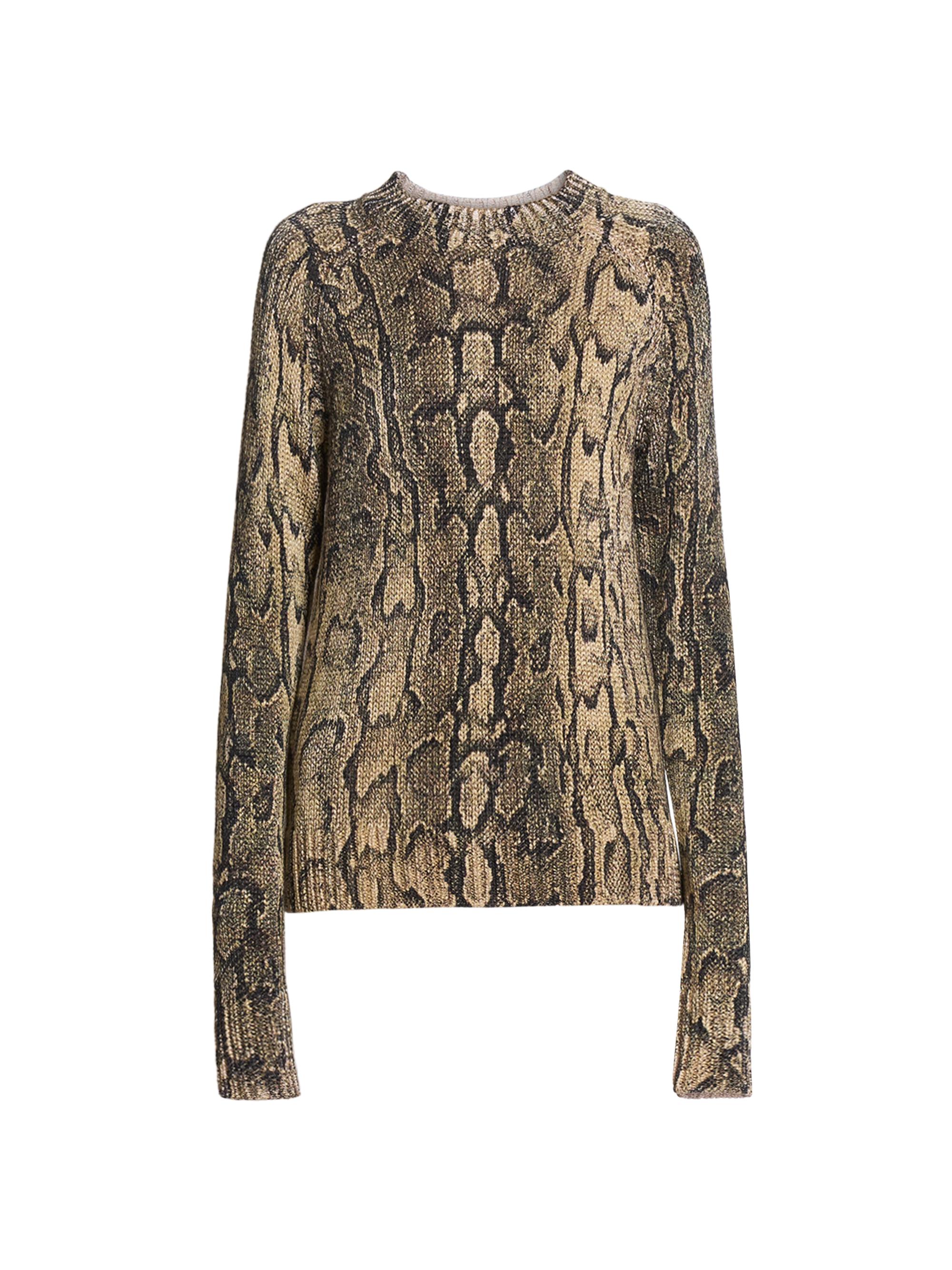 Dries Van Noten Women's Snakeskin Print Cable-Knit Crewneck Sweater - Beige