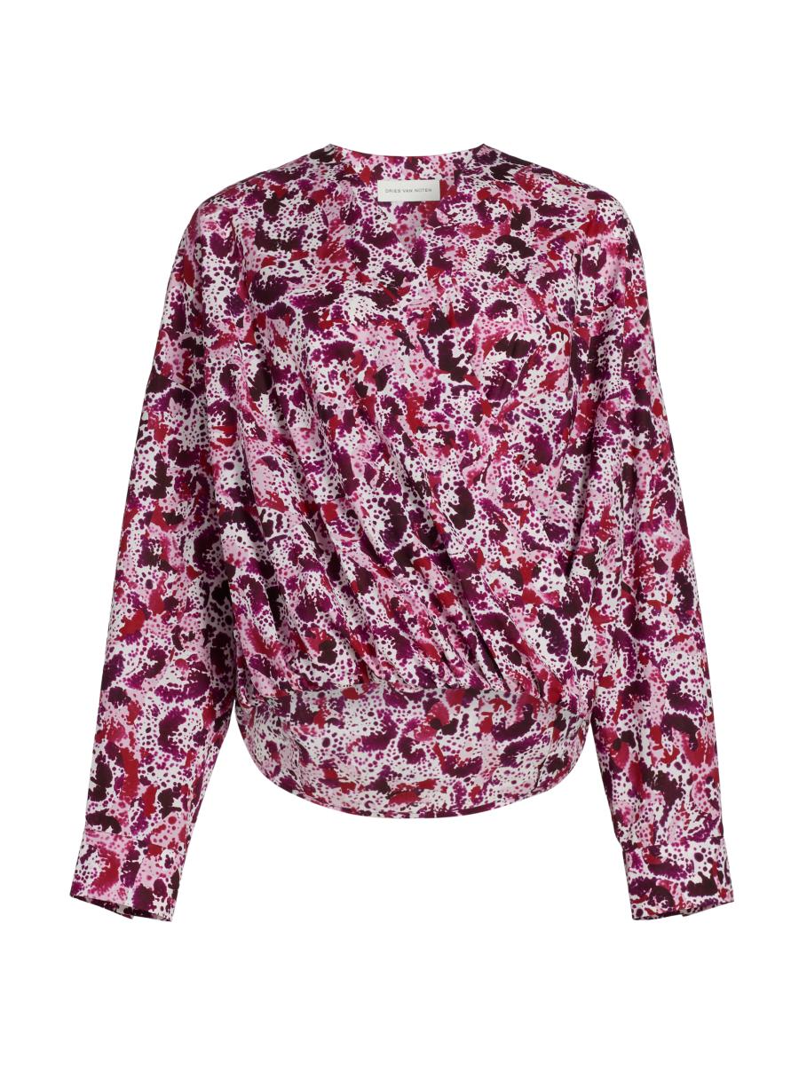 Dries Van Noten Women's Camiel Printed Draped Cotton Blouse In Pink