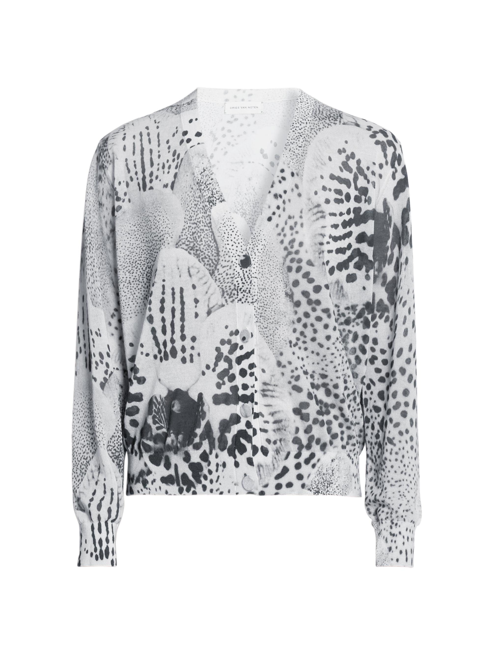Dries Van Noten ​Abstract-Print Cotton-Blend V-Neck Cardigan