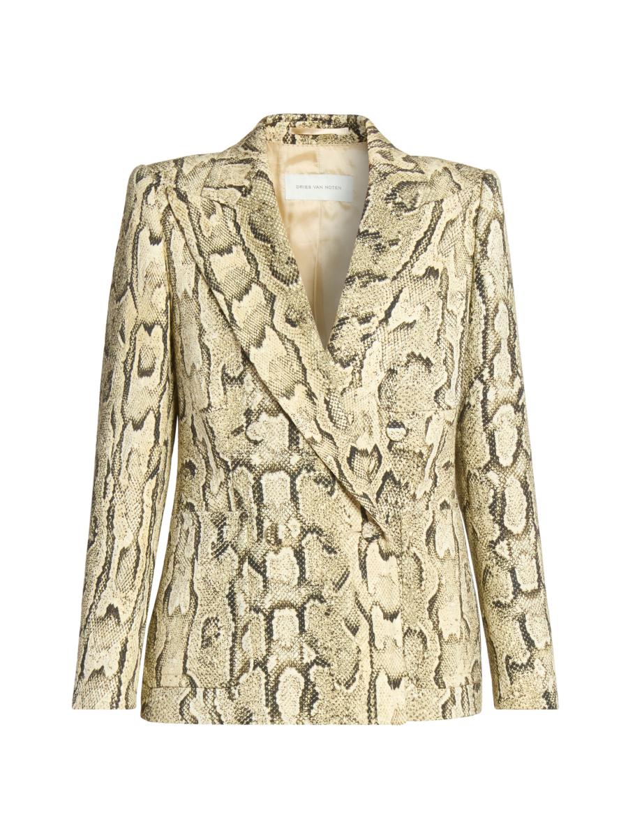 Dries Van Noten Snakeskin Print Double-Breasted Button-Front