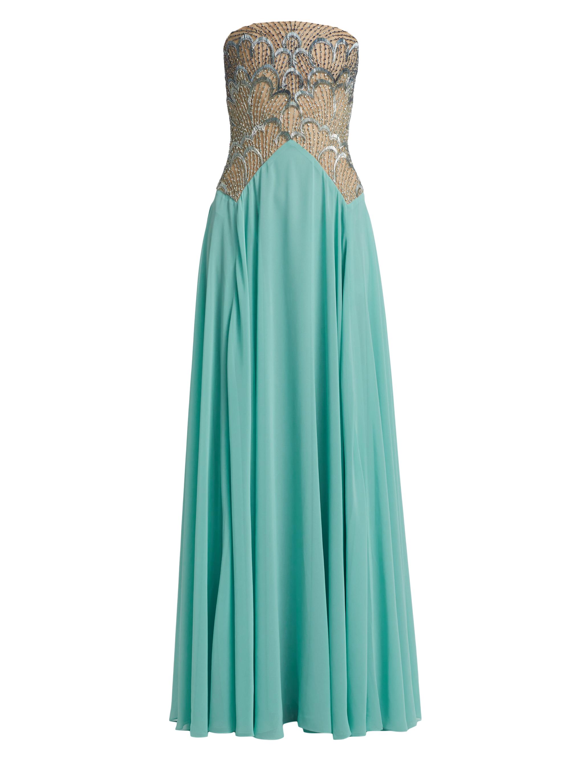 Reem Acra Women's Embroidered Bodice Chiffon Strapless Gown - Blue