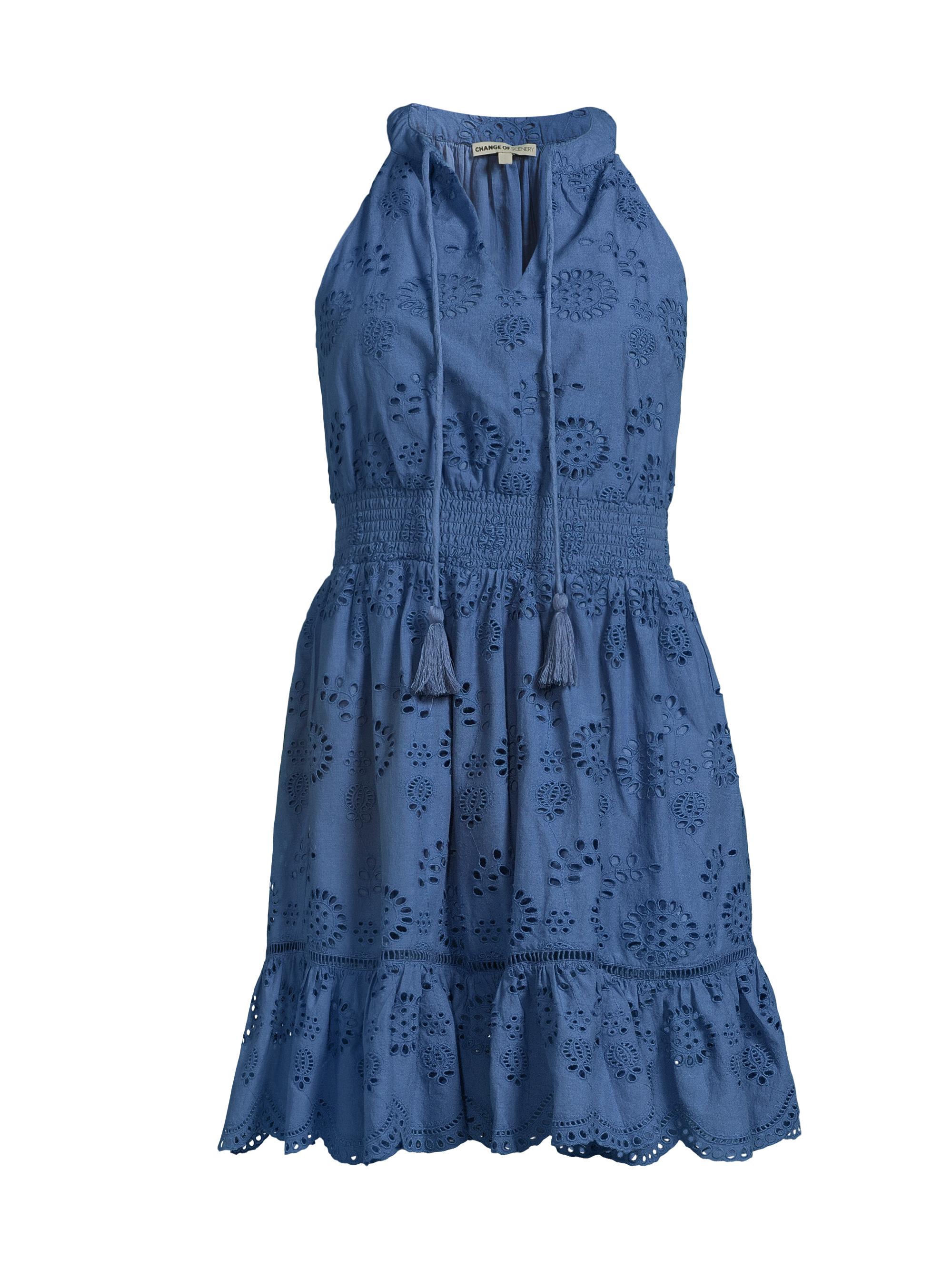 Change of Scenery Women's Emma Eyelet Cotton Scallop-Hem Minidress - Steel Blue
