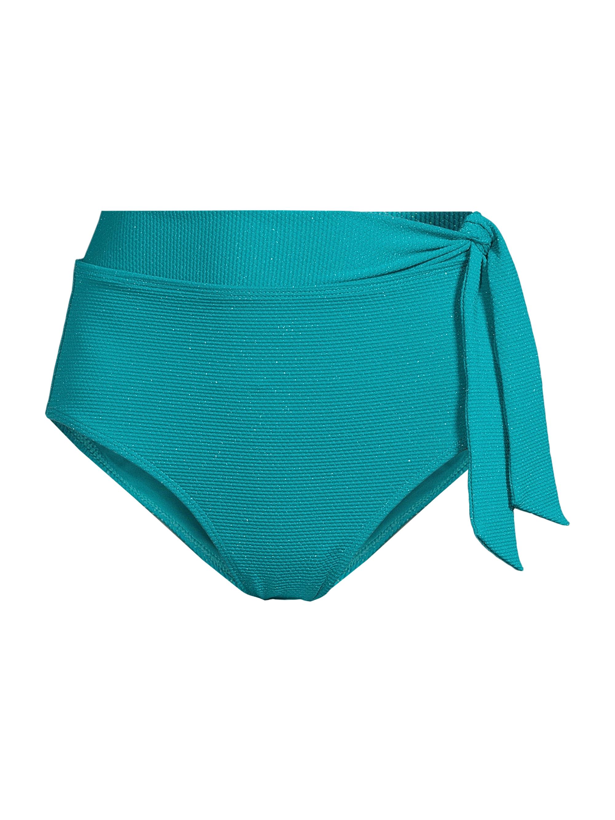 Change of Scenery Women's Side-Tie Metallic Picqué High-Waisted Bikini Bottom - Jungle Green Metallic