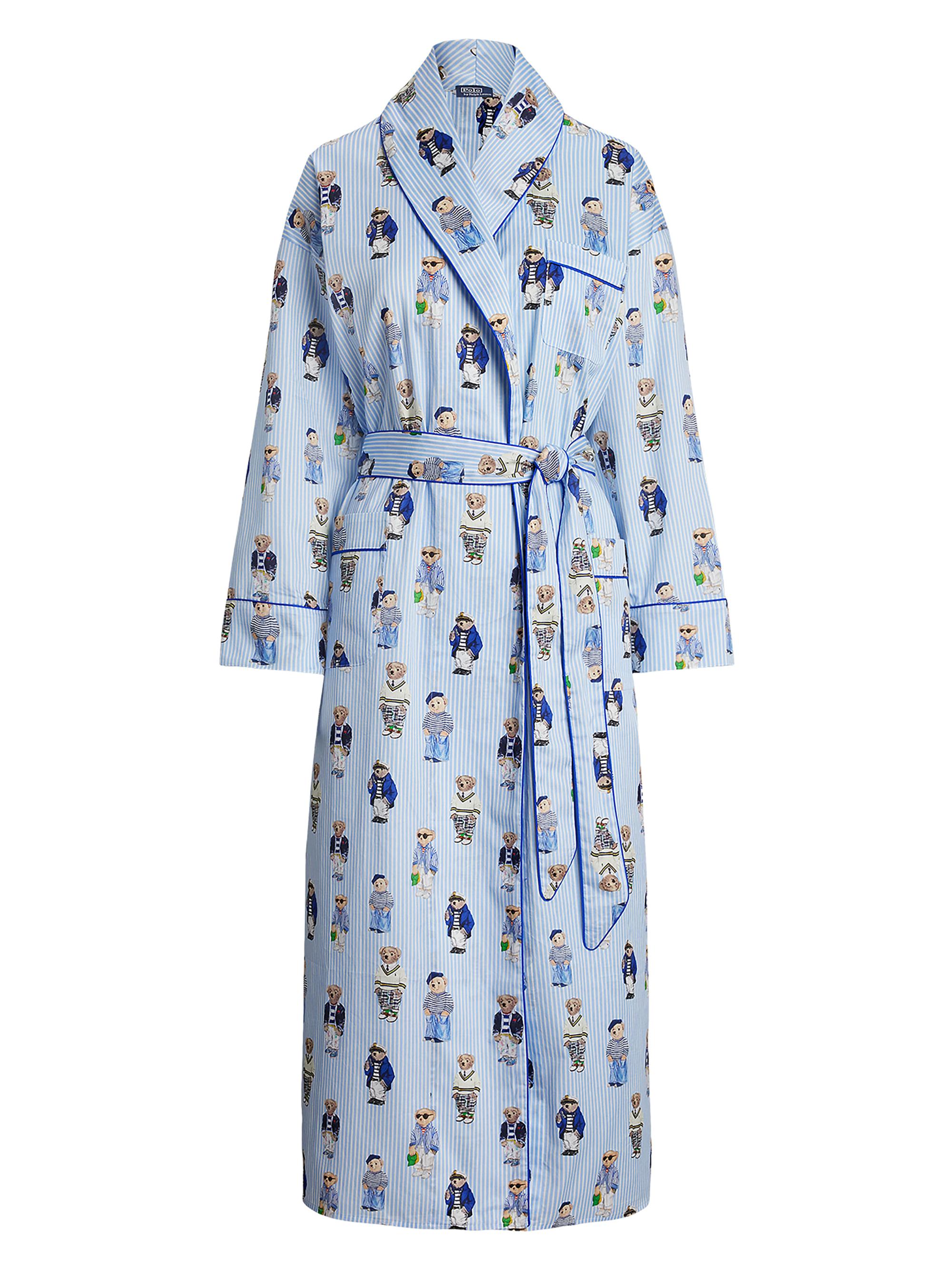 Polo Ralph Lauren Women's Heritage Cotton Striped Polo Bear Robe - Snowfall Blue