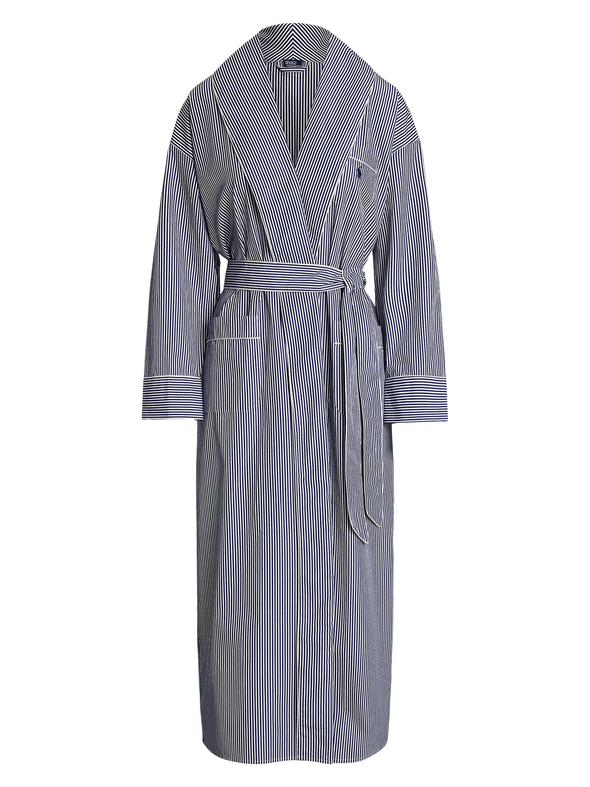 Polo Ralph Lauren Women's Heritage Cotton Wrap Robe - White Cloud Beacon Blue