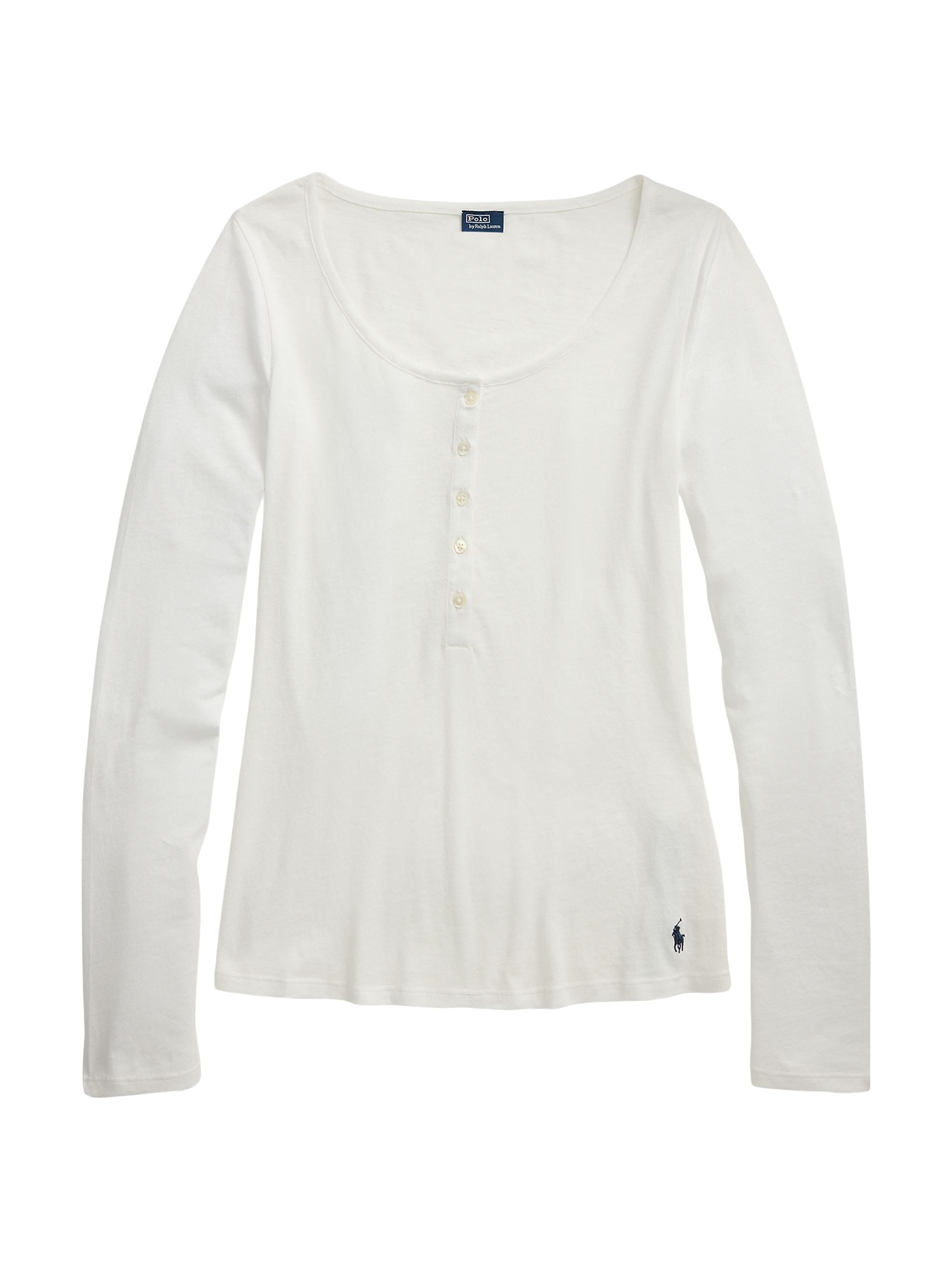 Polo Ralph Lauren Women's Logo Cotton Scoopneck Henley - White Cloud