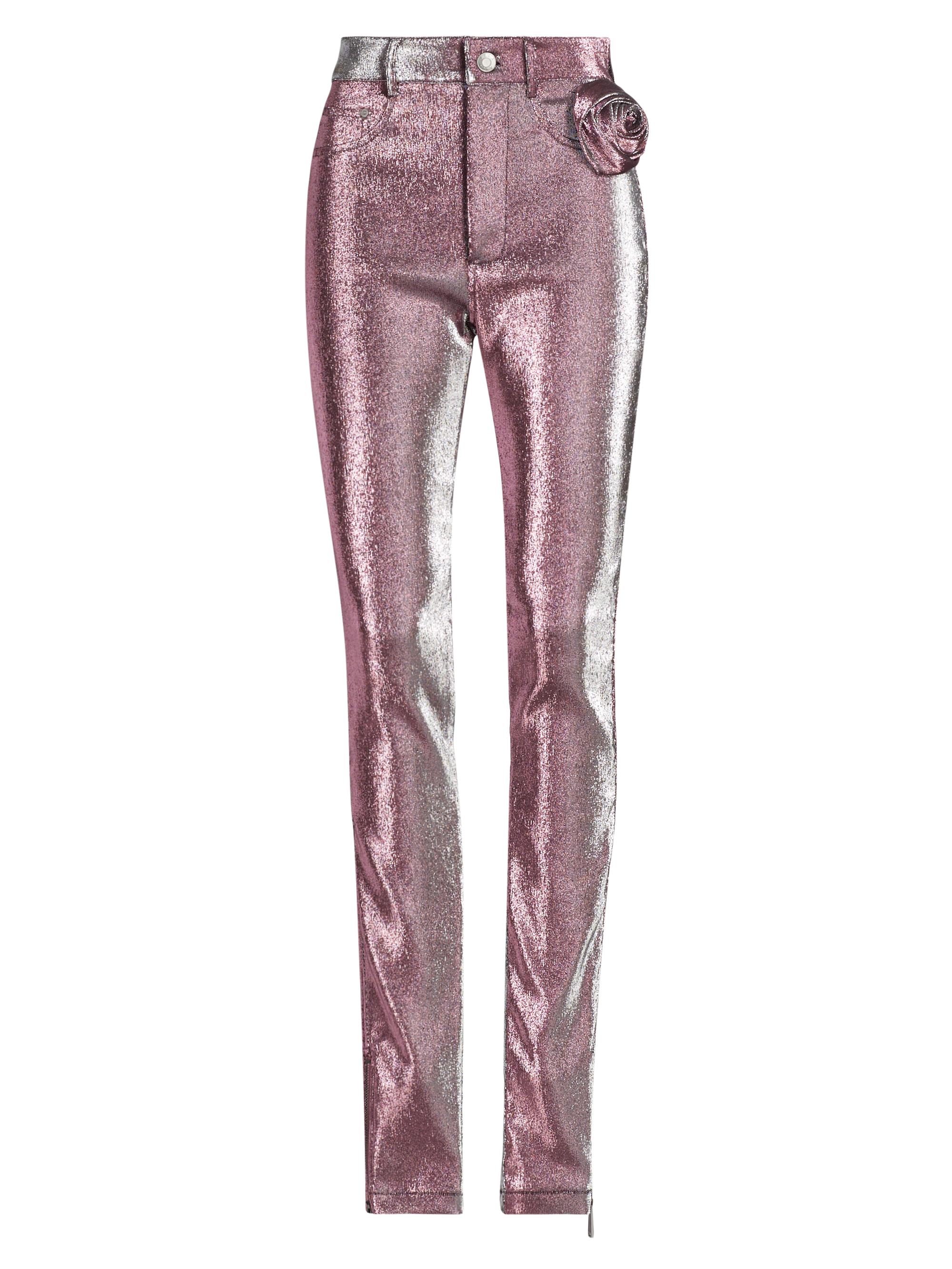 Area Women's Stretch-Lamé Rosette Leggings - Pink Silver