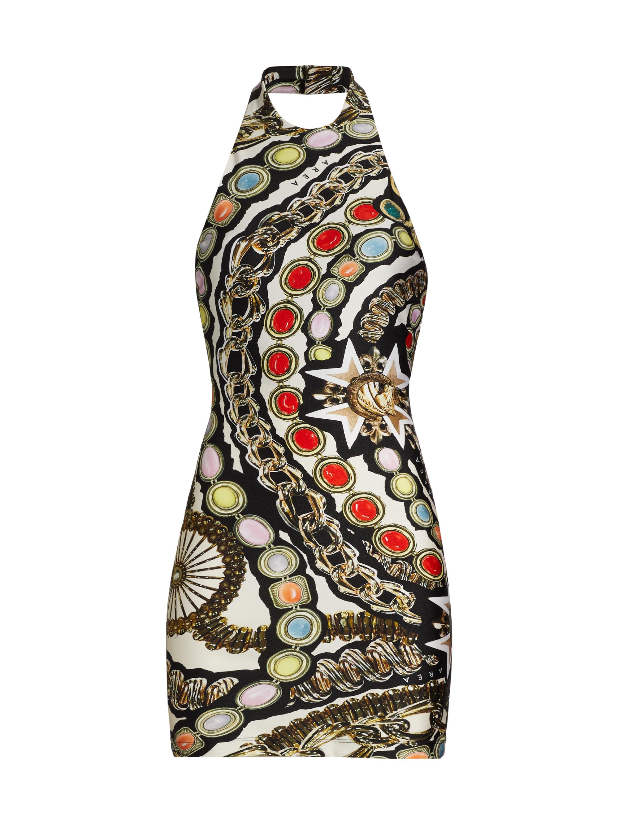 Area Women's Gemstone-Chain Printed Halterneck Minidress